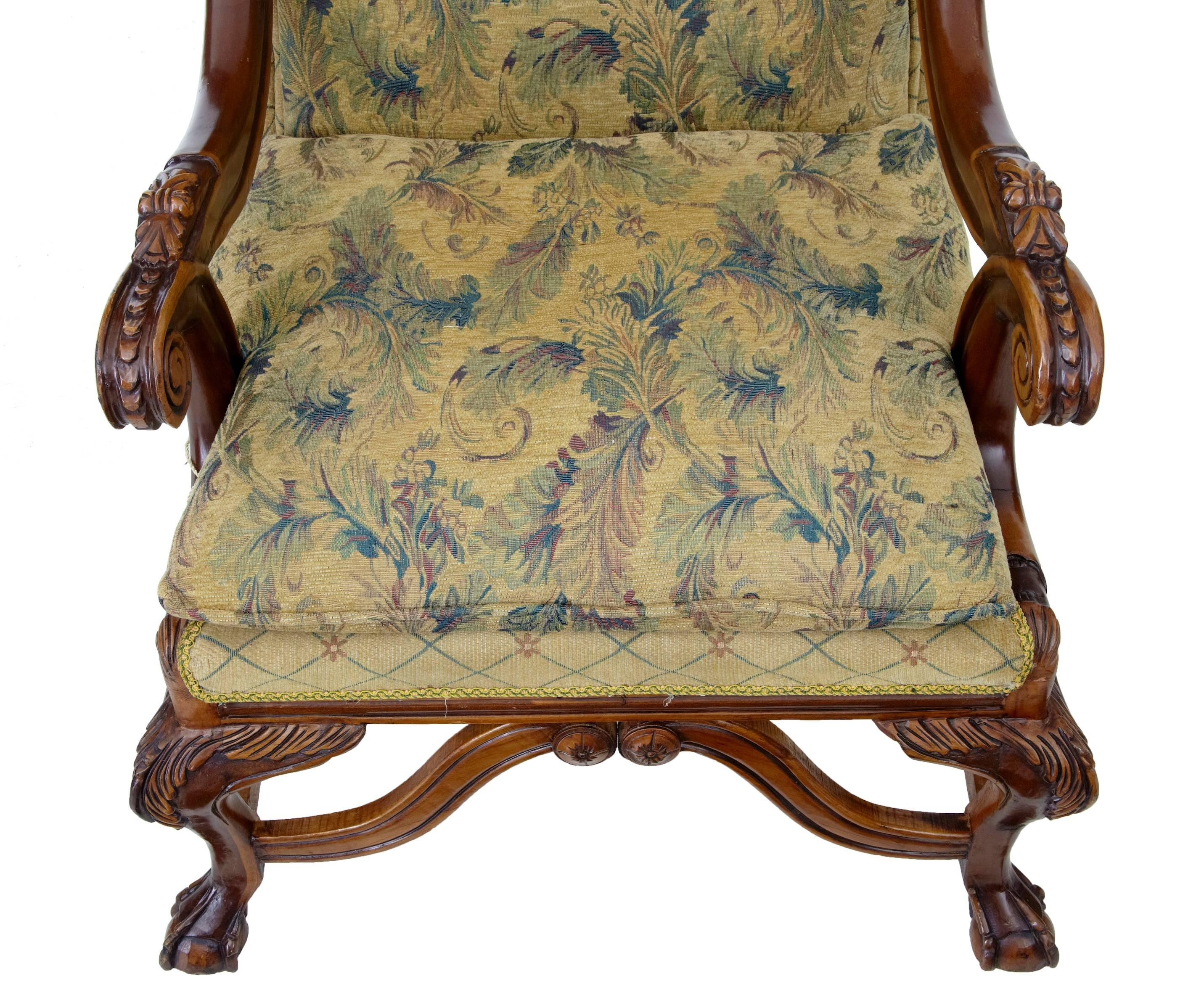 20th Century Large Pair of Carved Hardwood Throne Armchairs