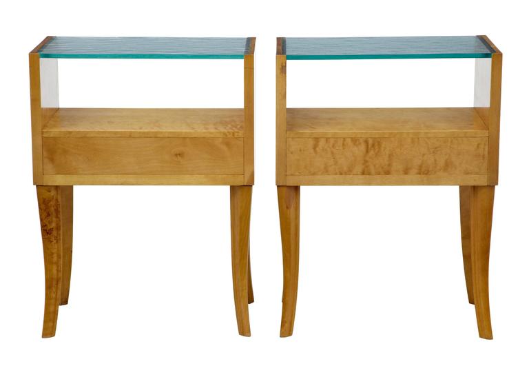 Pair of 1960s Scandinavian Modern Birch and Walnut Bedside Tables at