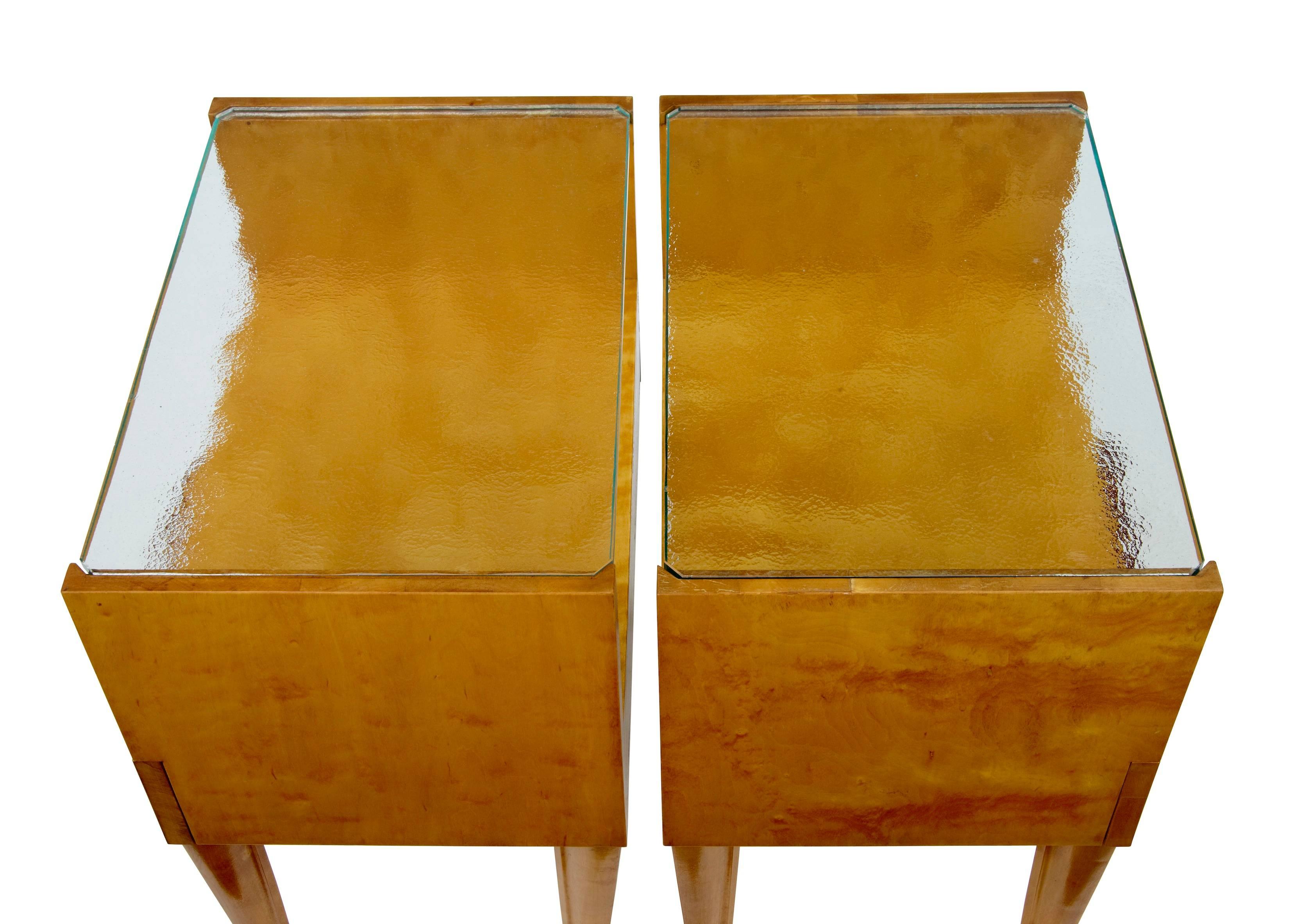 European Pair of 1960s Scandinavian Modern Birch and Walnut Bedside Tables