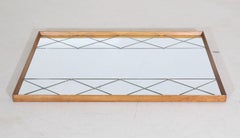 Large mid century Swedish oak framed harlequin wall mirror