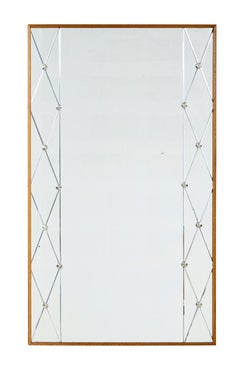 Swedish mid century oak framed harlequin mirror by Glas & Tra