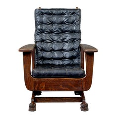 Early 20th century colonial oak and leather rocking chair