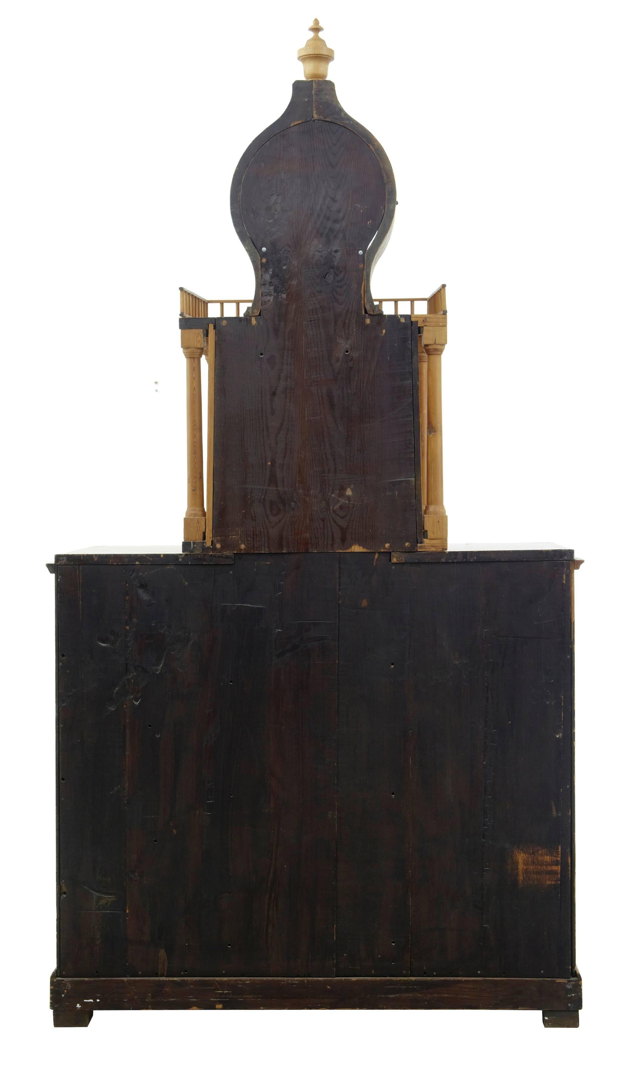19th Century Rare Rustic Swedish Pine Clock Cupboard