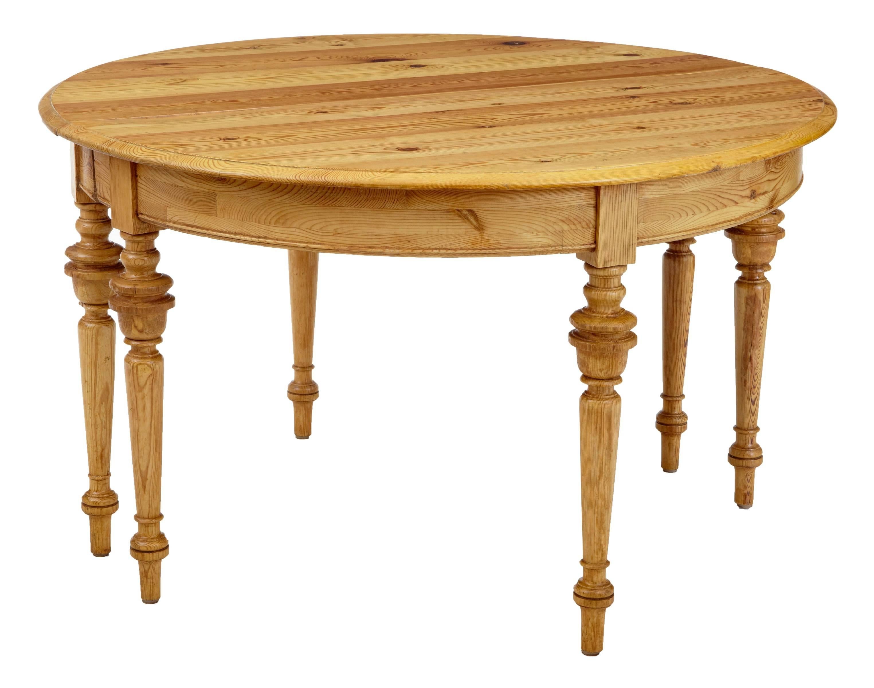 Fine pair of demilune pine tables which can also make a round table, circa 1890.
Good rich golden color, recently re polished tops.
Each table standing on four turned legs.
Measures:
Height: 28 1/4