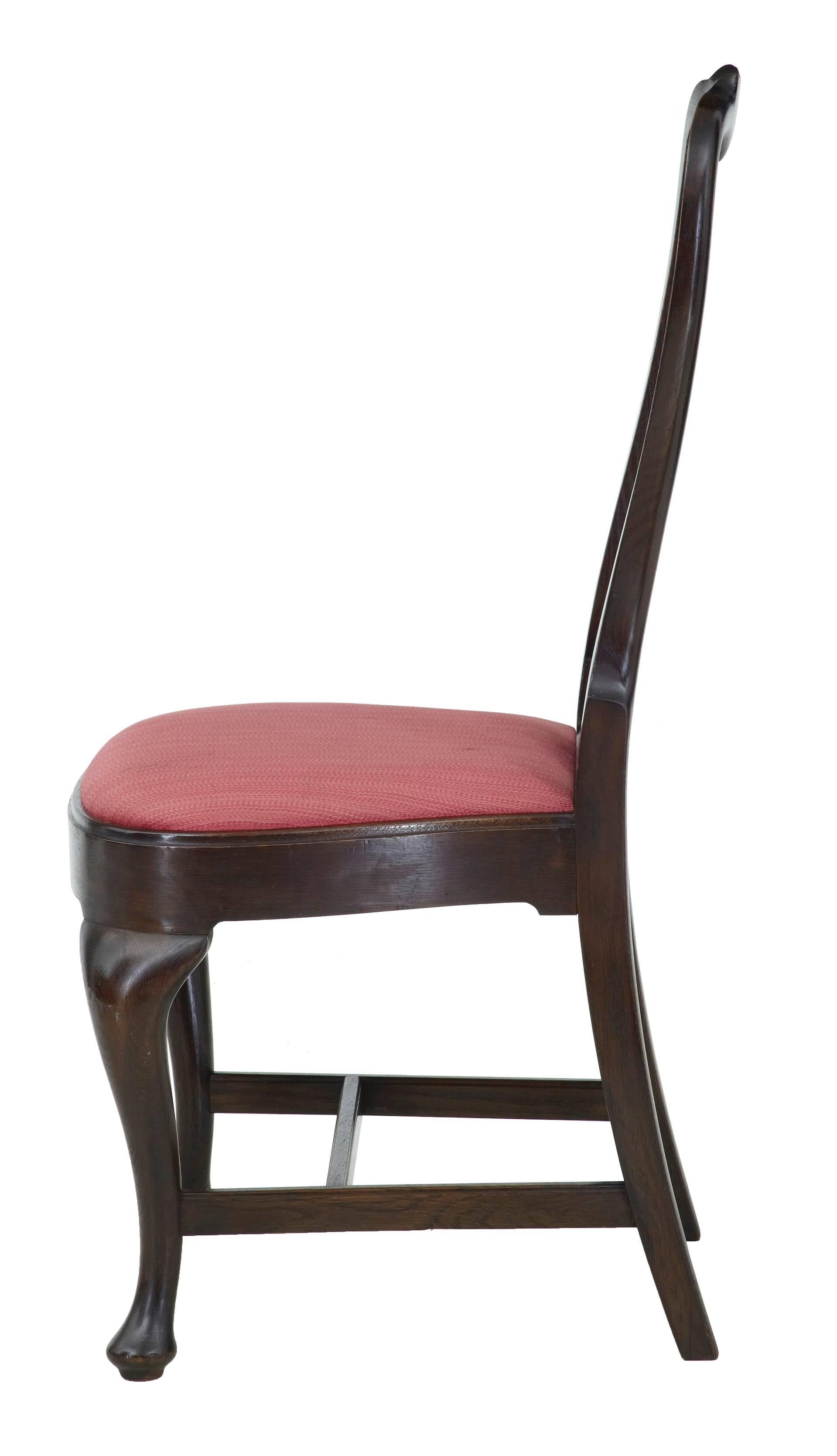 European Set of 12 1920s Oak Queen Anne Design Dining Chairs