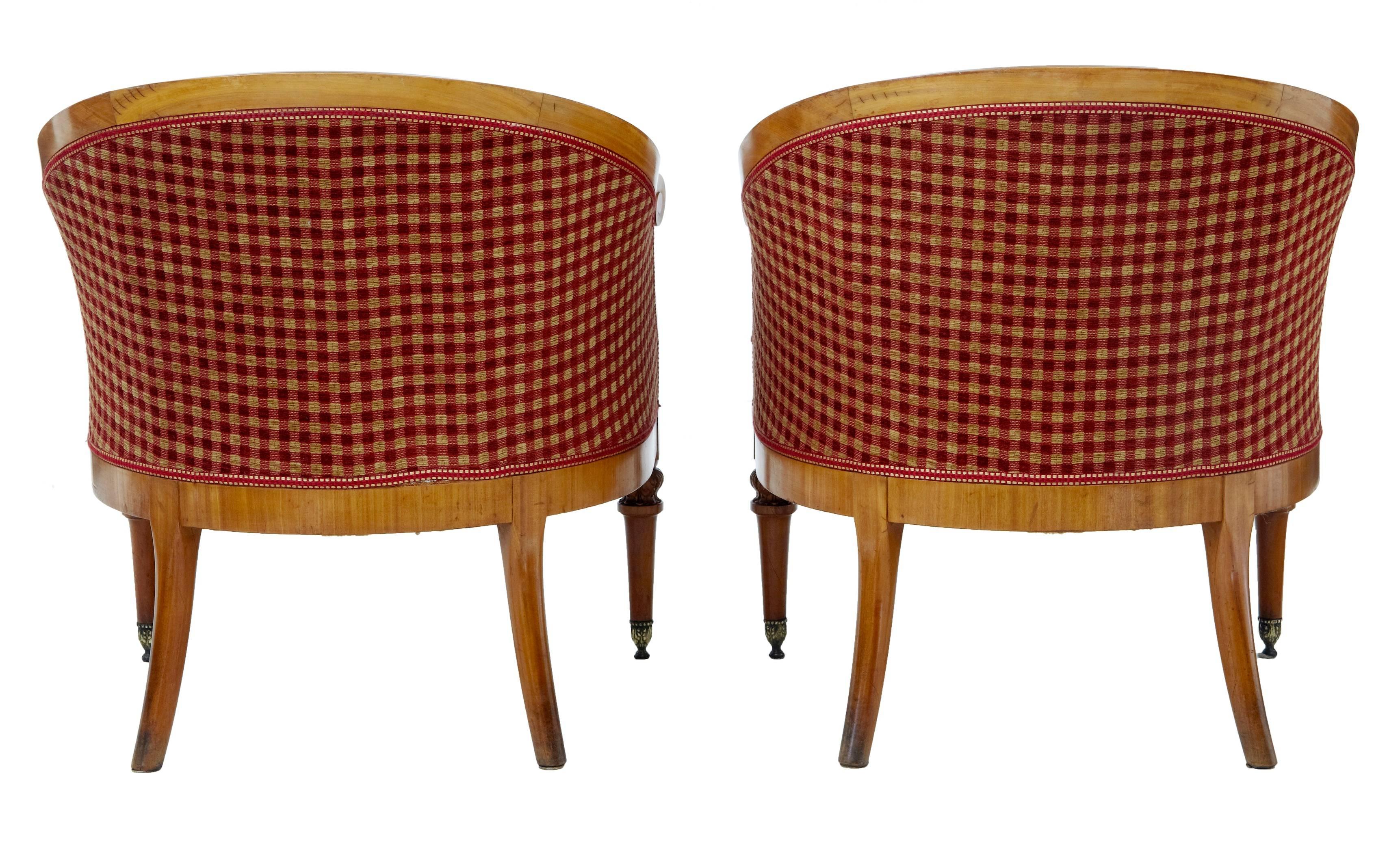 Art Deco Pair of 1920s Fruitwood Tub Armchairs