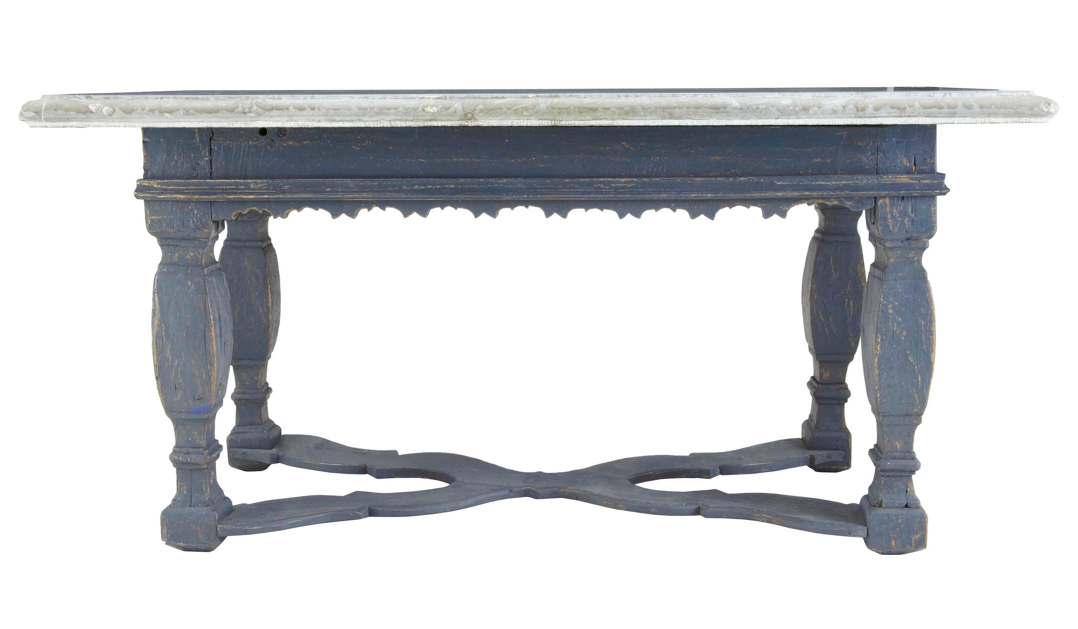 Rustic Rare 19th Century Swedish Pine Marble-Top Table