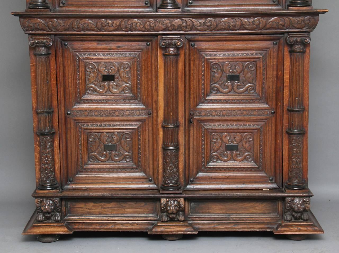18th Century Carved Flemish Oak Cupboard 1