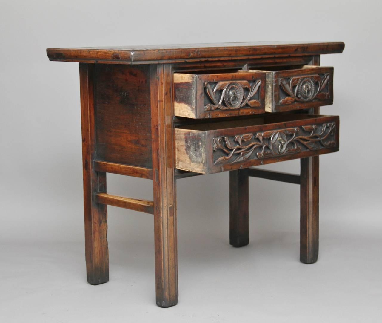 19th Century Chinese Carved Elm Small Dresser 2
