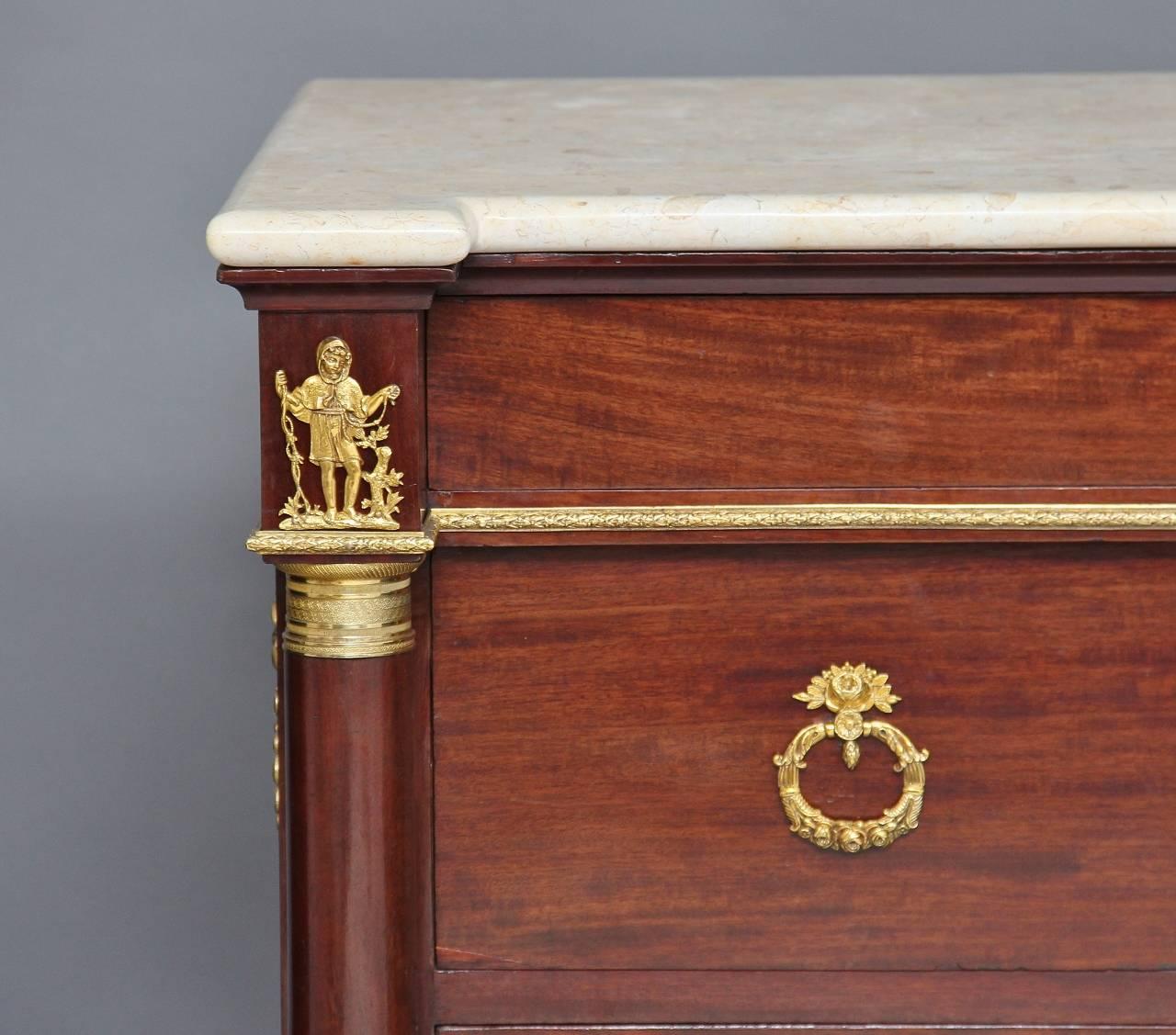 Woodwork 19th Century French Mahogany Marble-Top Commode