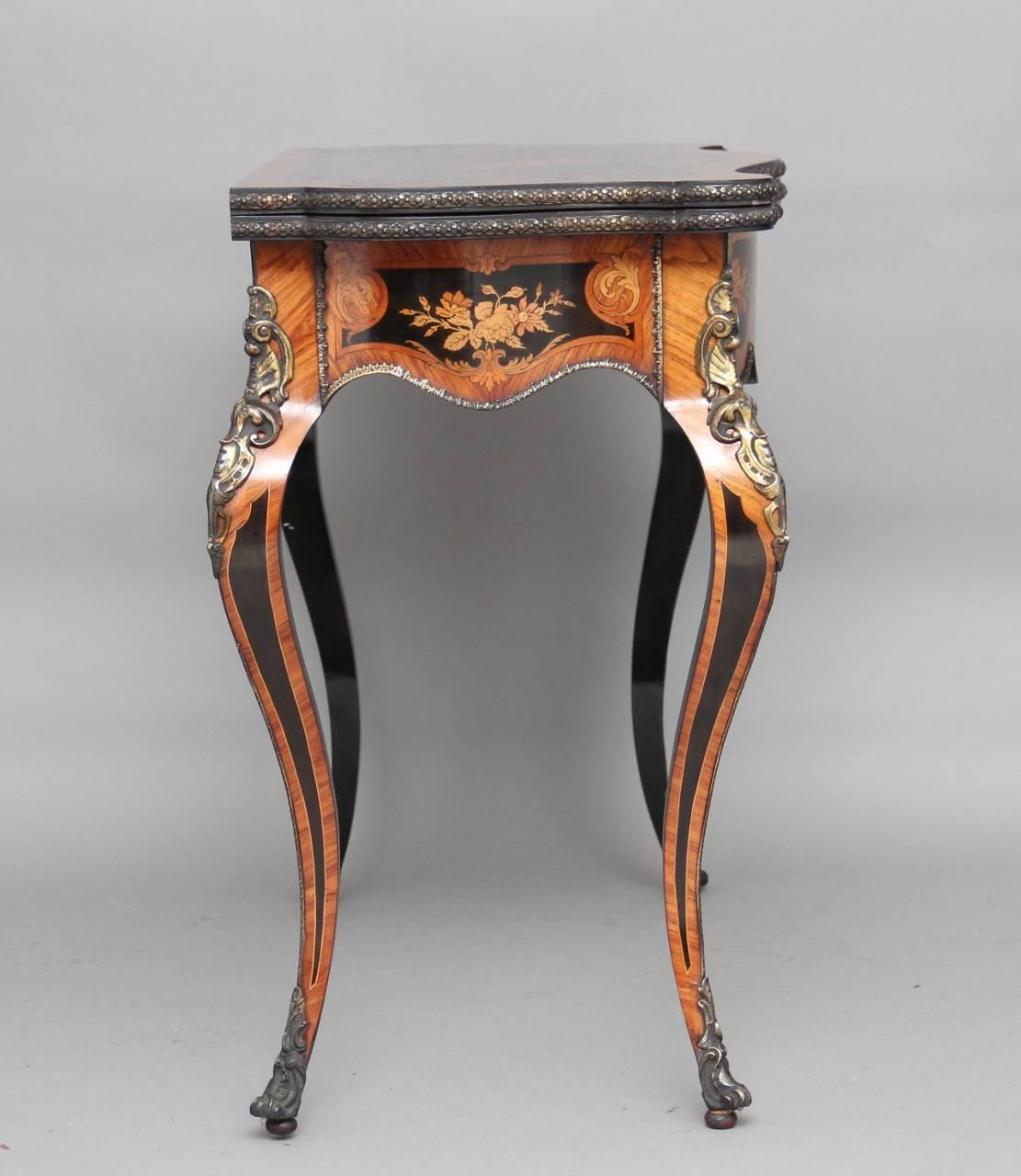 French Fine 19th Century Ebonized Marquetry Card Table