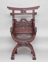 19th Century Carved Chinese Hardwood Throne Chair