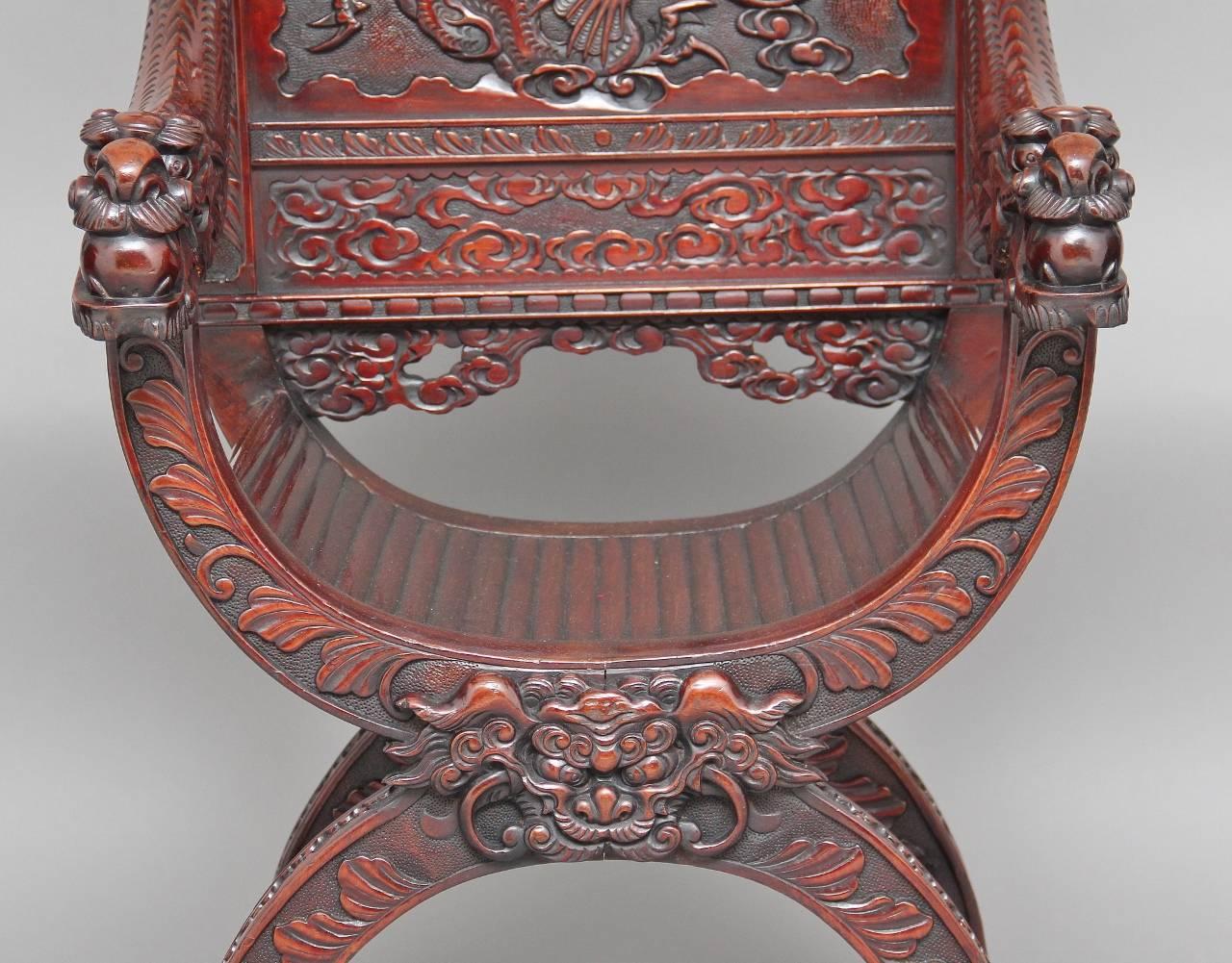 19th Century Carved Chinese Hardwood Throne Chair In Good Condition In Debenham, Suffolk