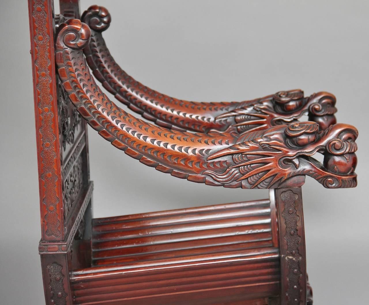 19th Century Carved Chinese Hardwood Throne Chair 1