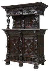 19th Century Carved Flemish Oak Court Cupboard Buffet