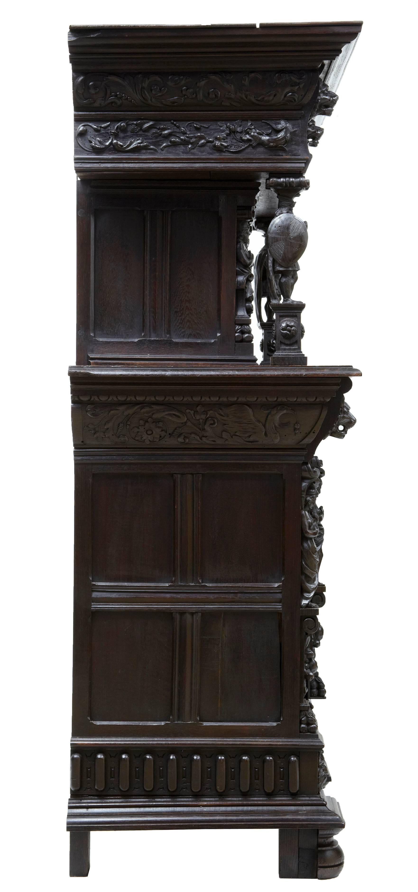 19th Century Carved Flemish Oak Court Cupboard Buffet 1