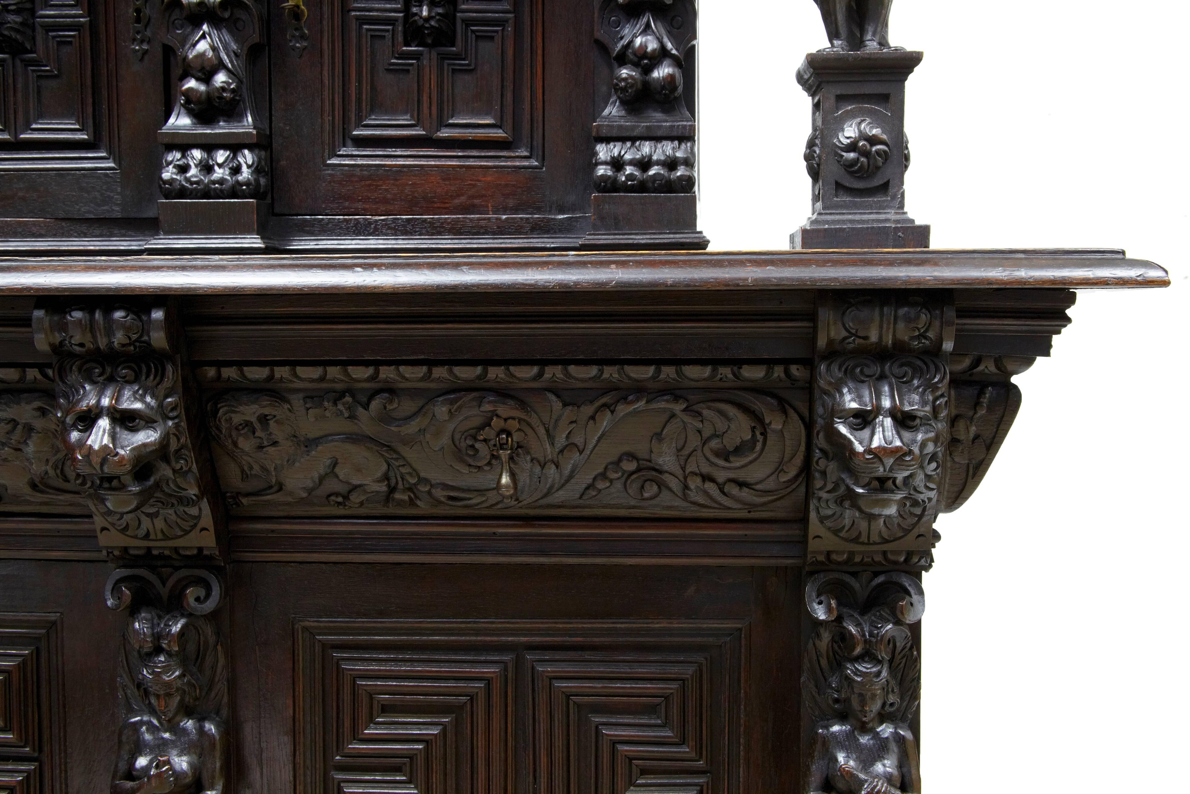 19th Century Carved Flemish Oak Court Cupboard Buffet 4