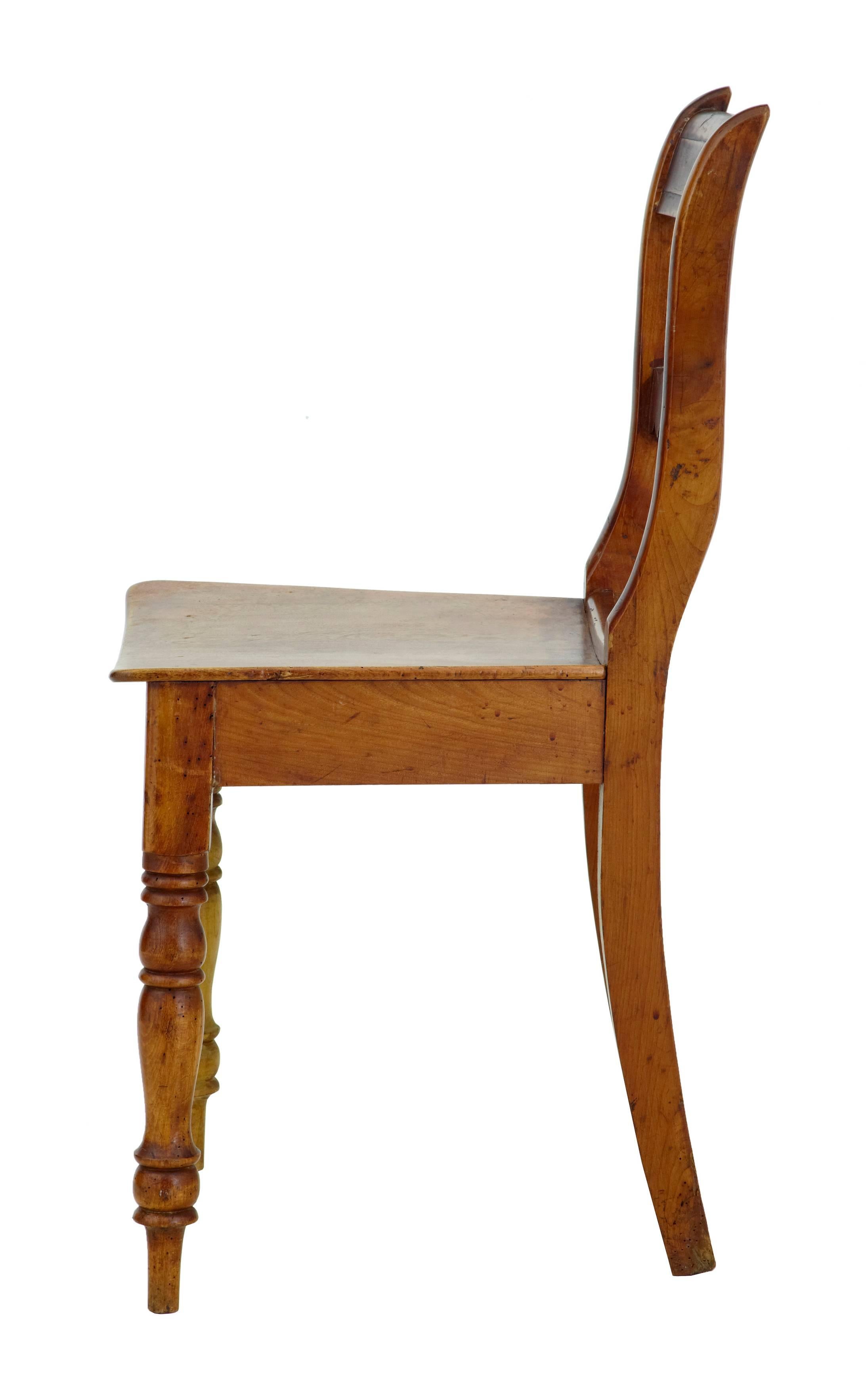 Victorian Set of Six 19th Century Fruitwood Saddle Seat Dining Chairs