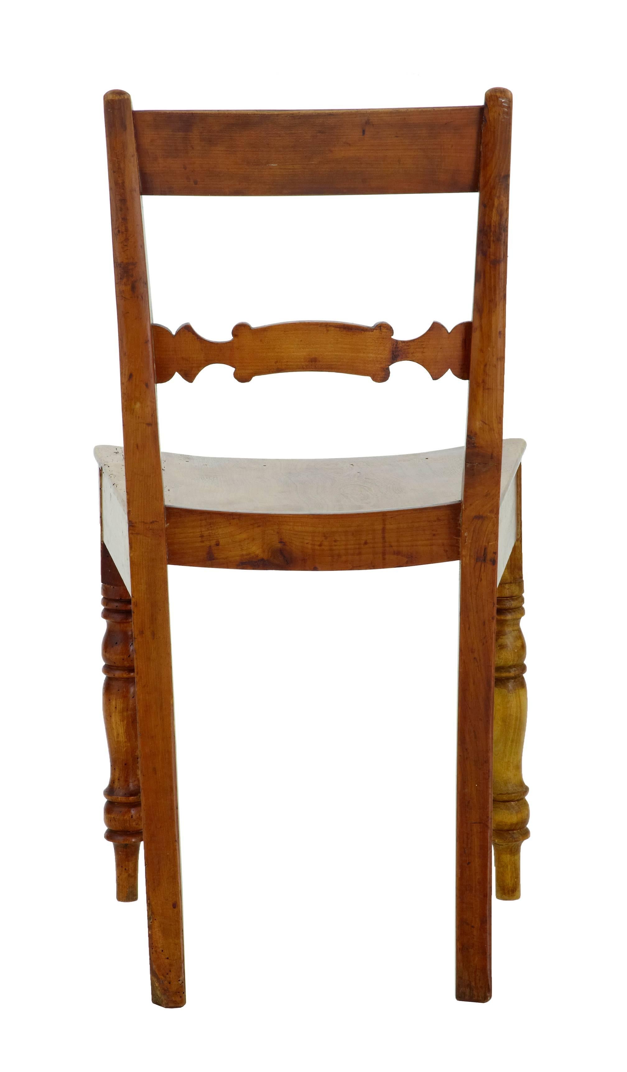 European Set of Six 19th Century Fruitwood Saddle Seat Dining Chairs