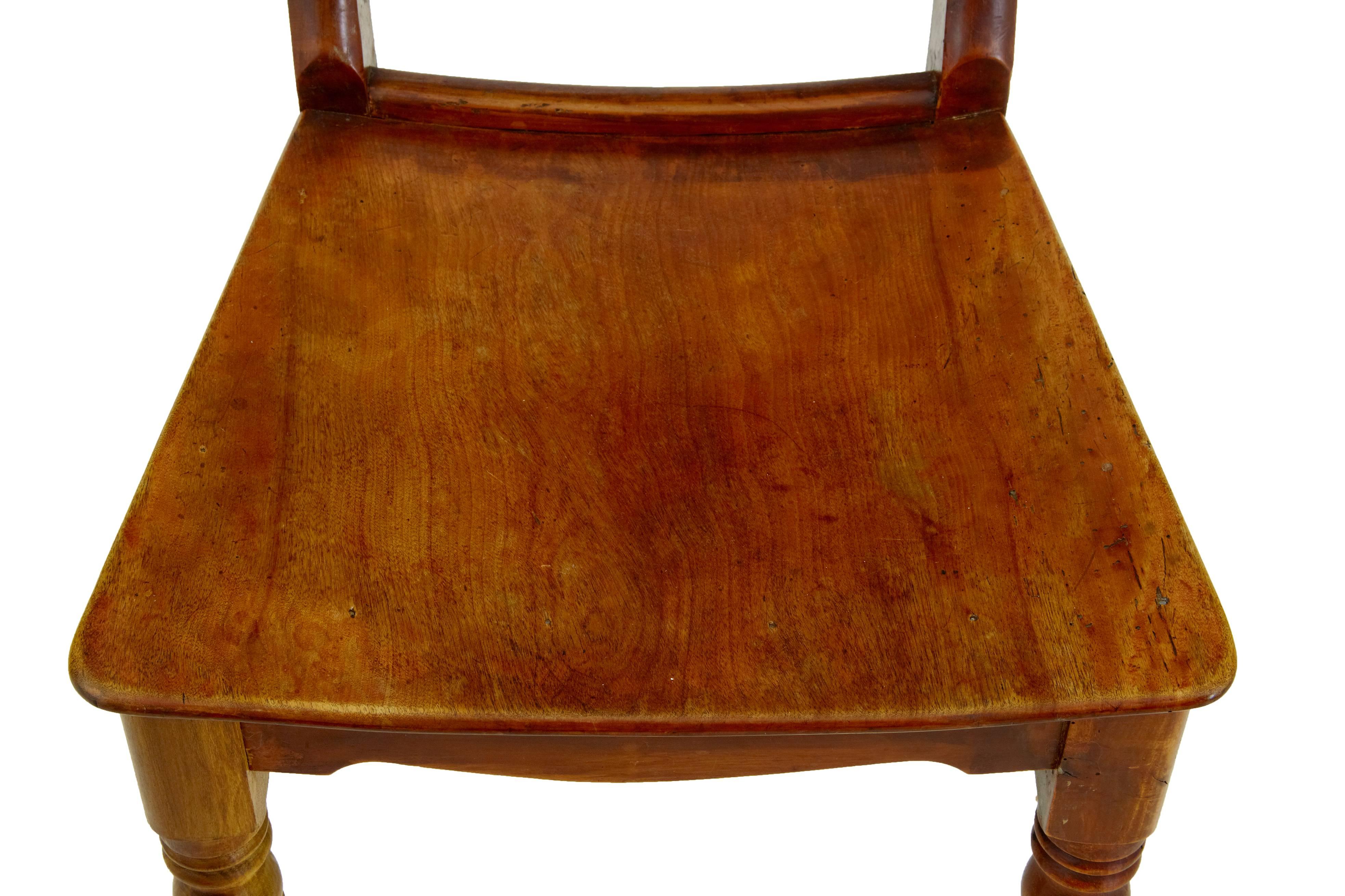 Woodwork Set of Six 19th Century Fruitwood Saddle Seat Dining Chairs