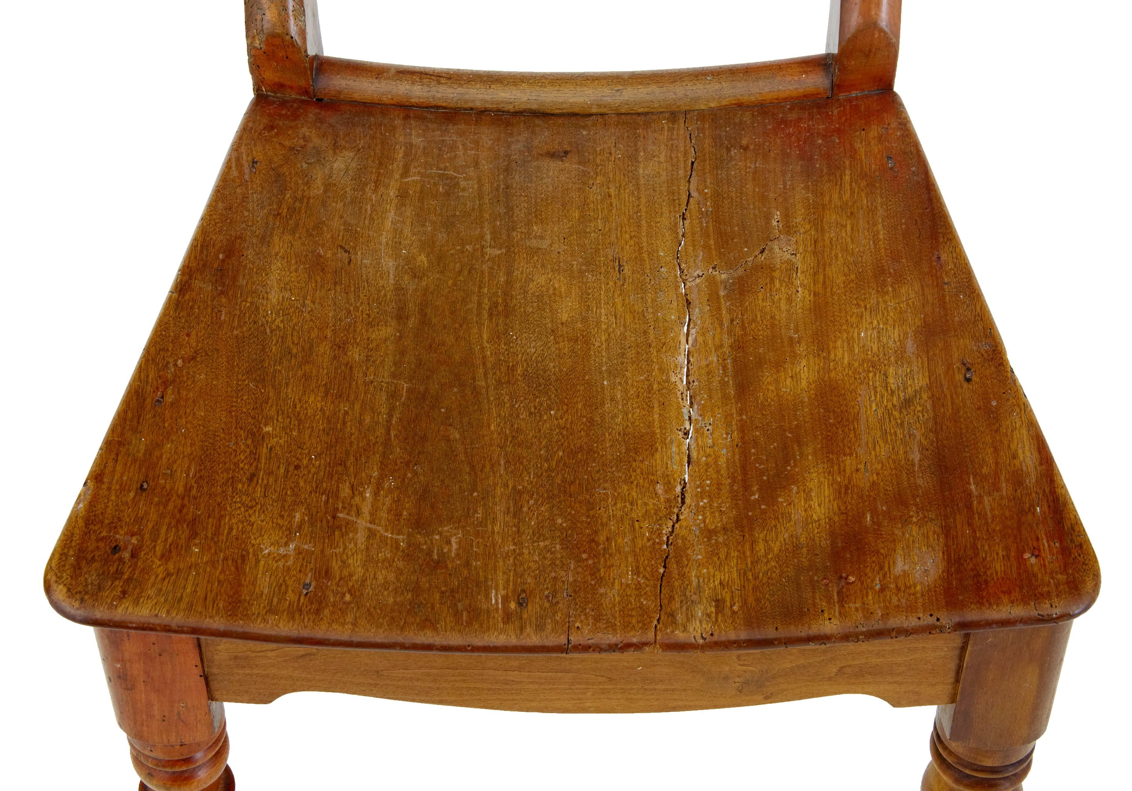 Set of Six 19th Century Fruitwood Saddle Seat Dining Chairs In Good Condition In Debenham, Suffolk