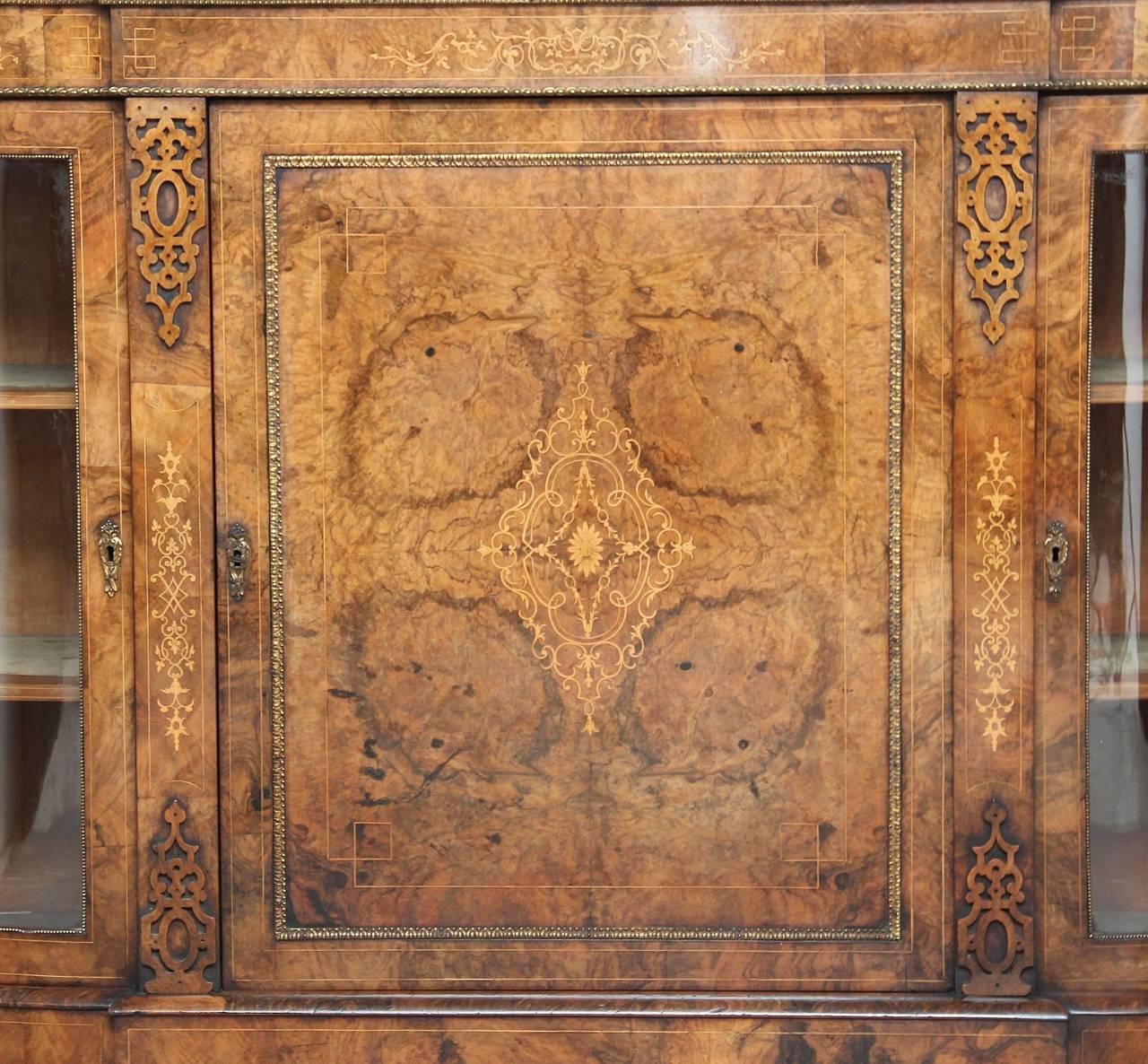 19th Century High Victorian Inlaid Walnut Credenza 2