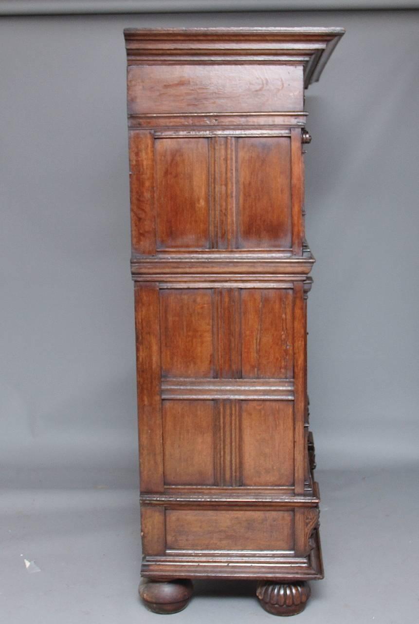 European 17th Century Carved Oak Flemish Cupboard Cabinet