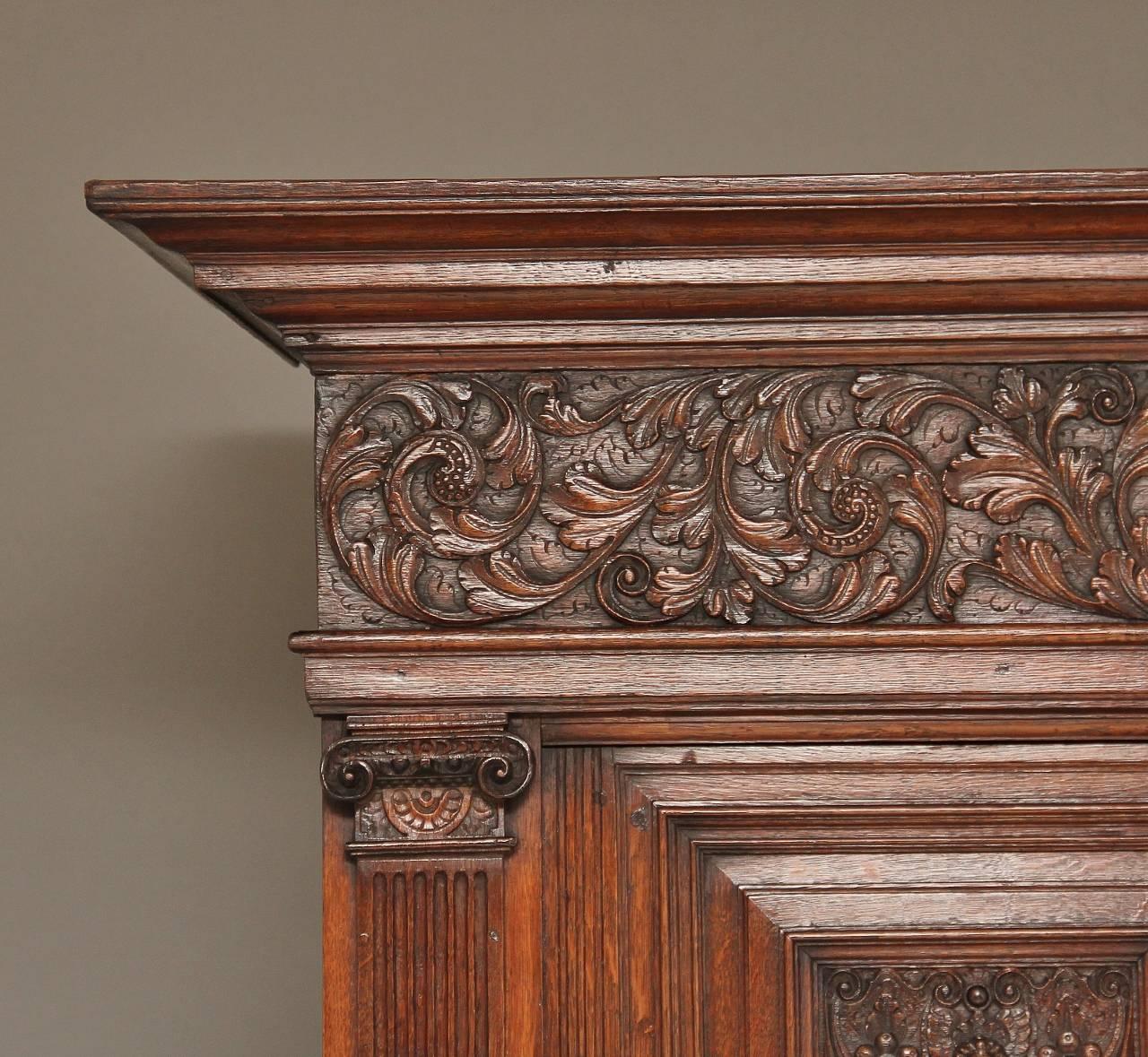 17th Century Carved Oak Flemish Cupboard Cabinet 1