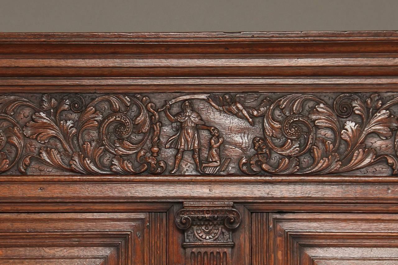 17th Century Carved Oak Flemish Cupboard Cabinet 2