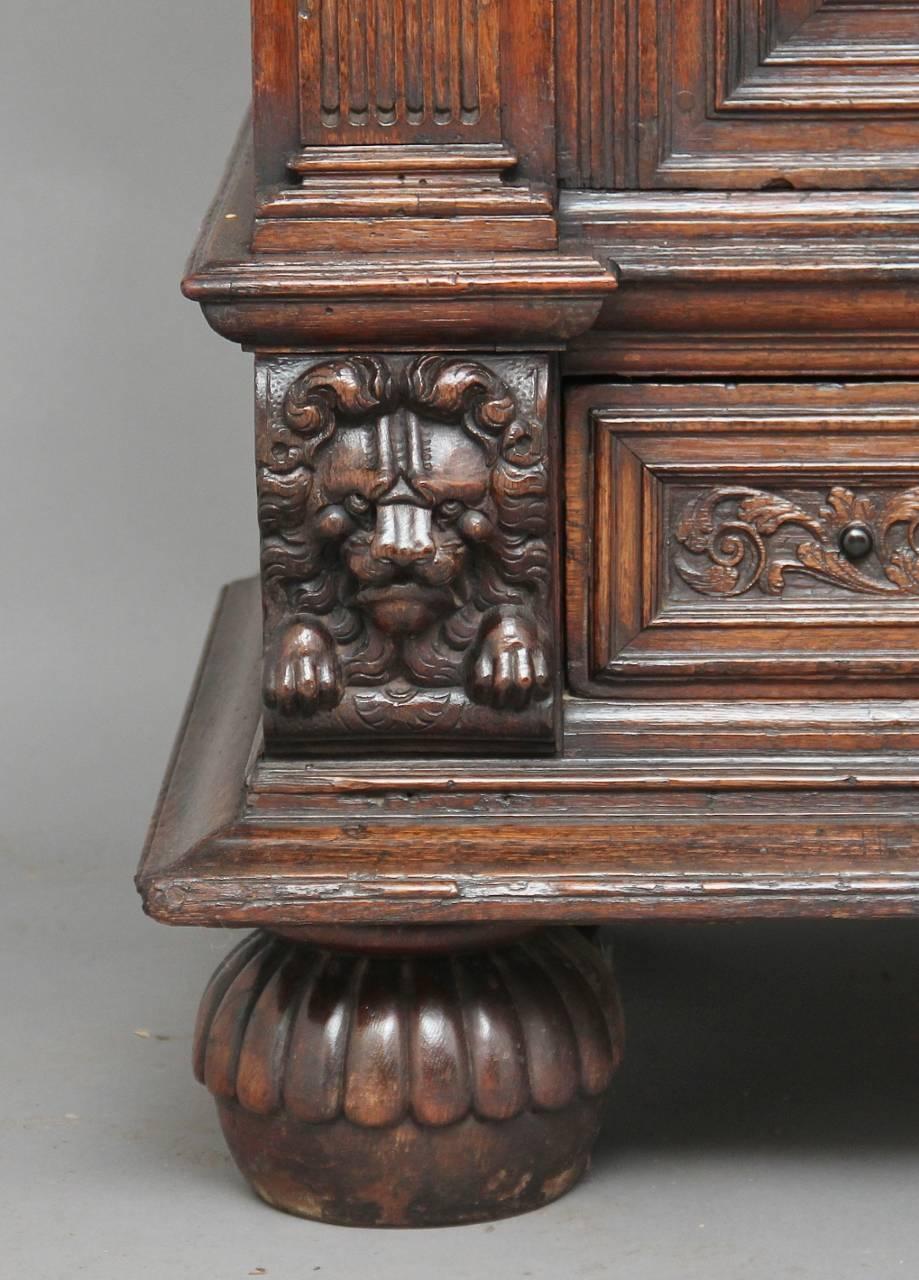17th Century Carved Oak Flemish Cupboard Cabinet 3