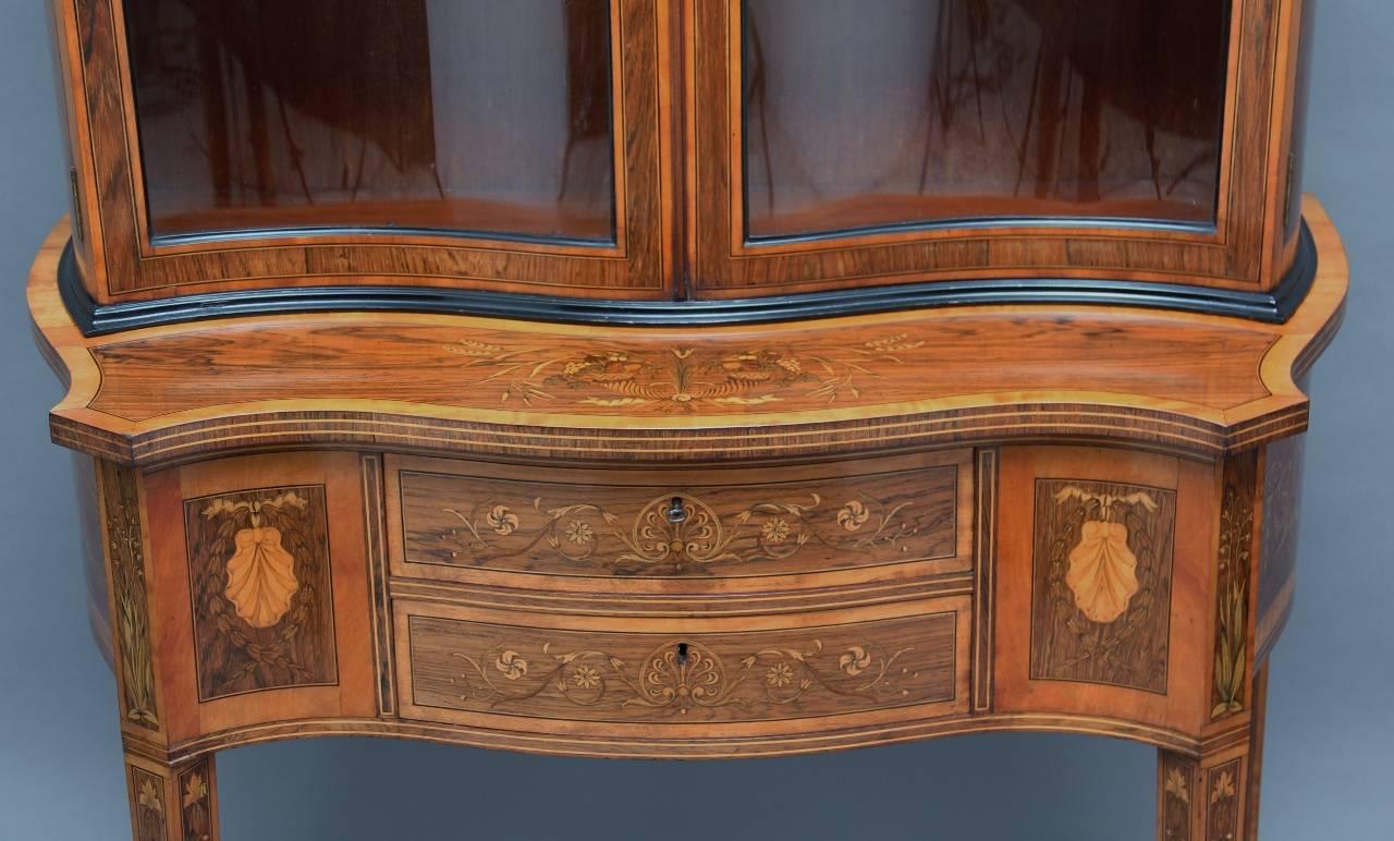 European 19th Century Sheraton Revival Inlaid Rosewood Display Cabinet