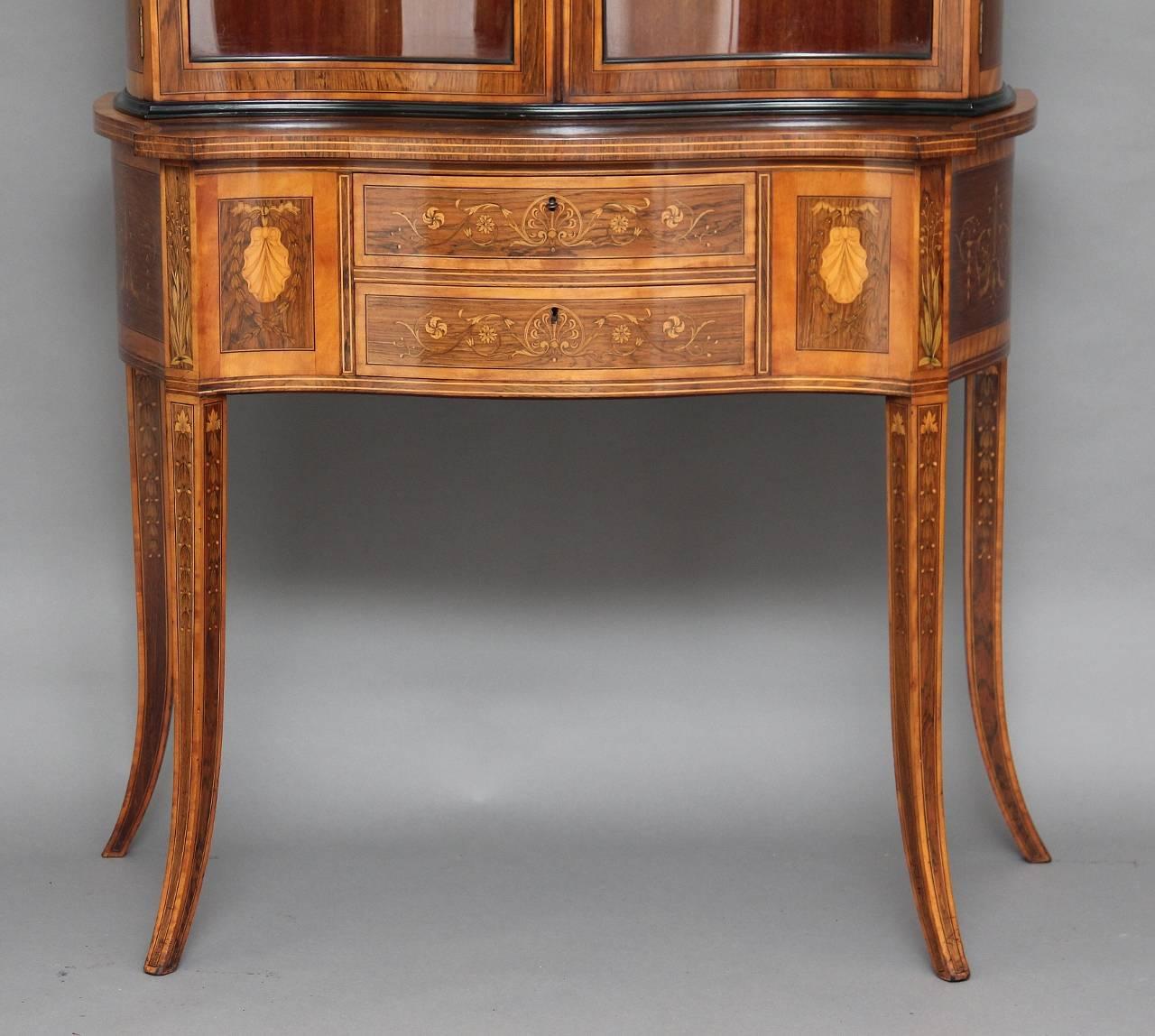 Inlay 19th Century Sheraton Revival Inlaid Rosewood Display Cabinet