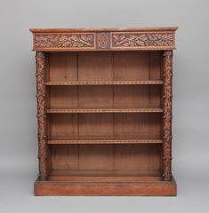 19th Century Carved Oak Victorian Open Bookcase