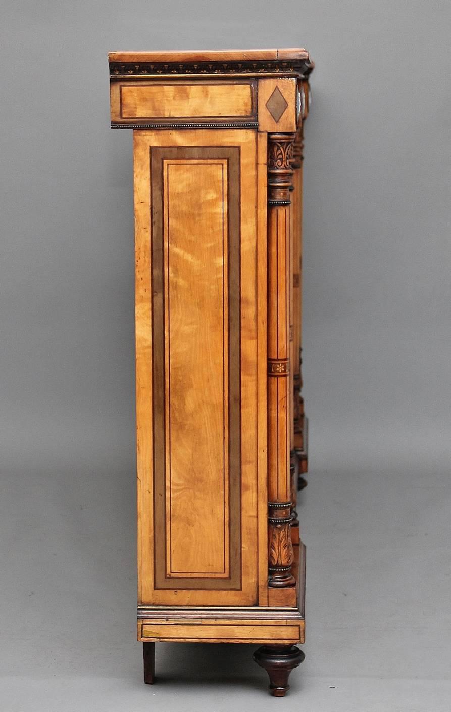 Inlay Regency 19th Century Satinwood Open Breakfront Bookcase