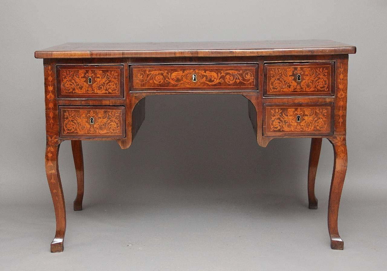 Inlay 18th Century Italian Inlaid Walnut Writing Table Desk