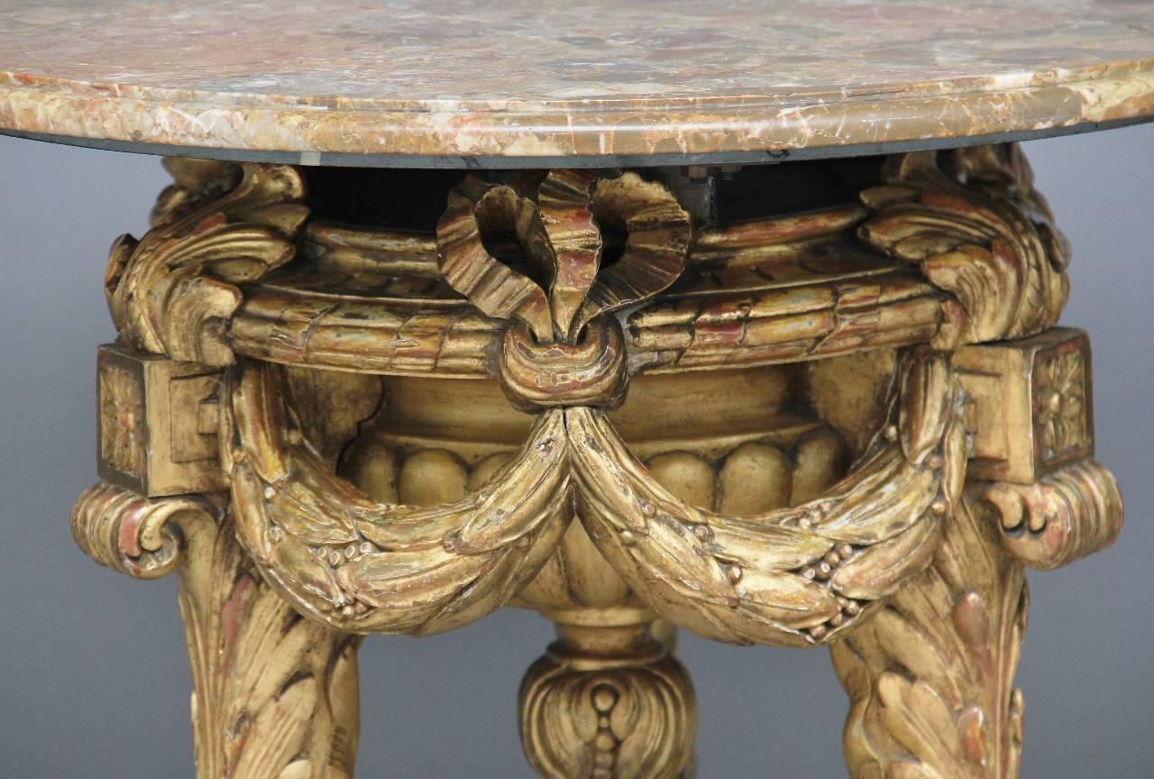 Baroque 20th Century Italian Giltwood and Marble Occasional Table