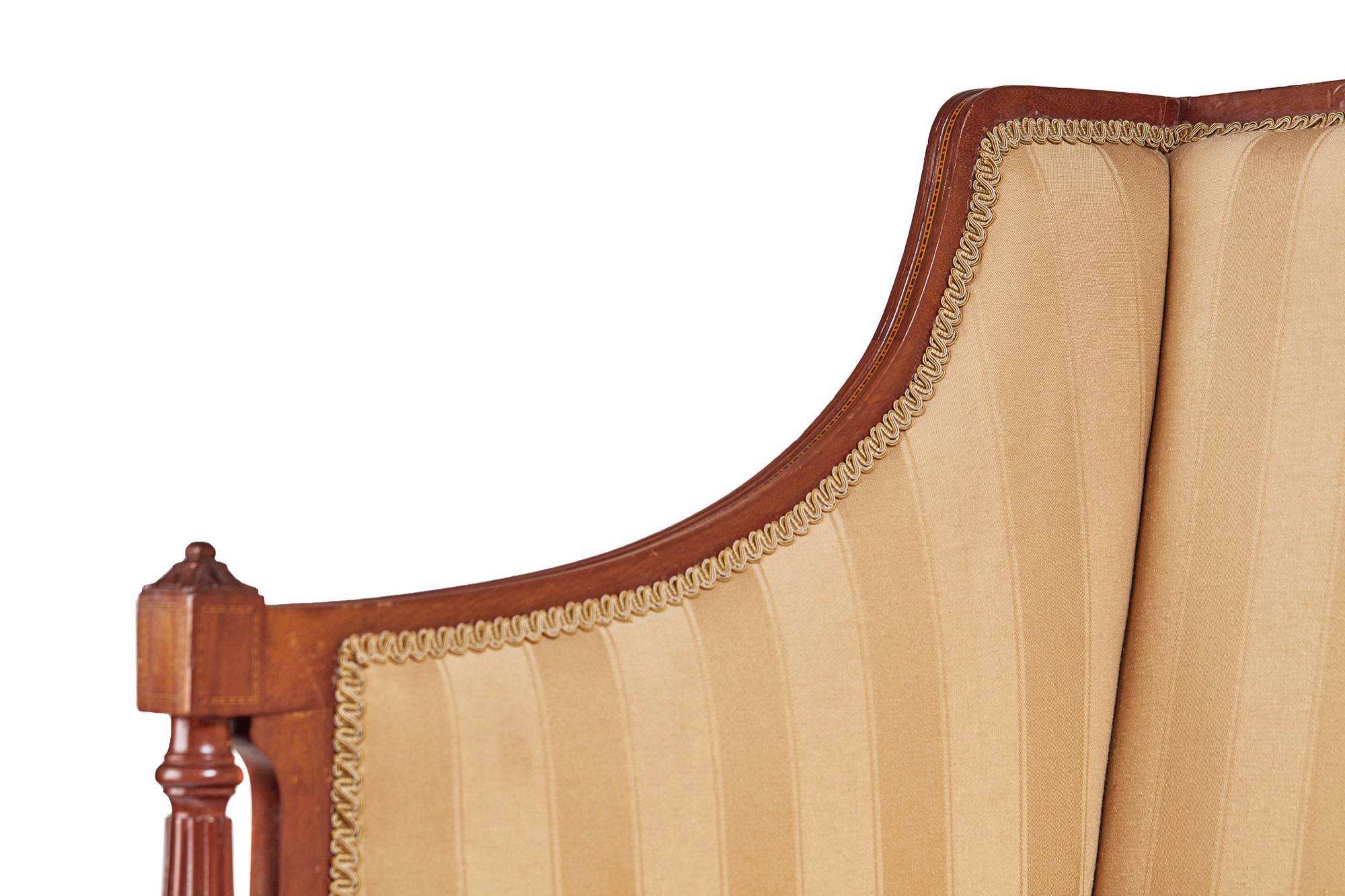19th Century Inlaid Mahogany Settee Sofa In Fair Condition In Debenham, Suffolk