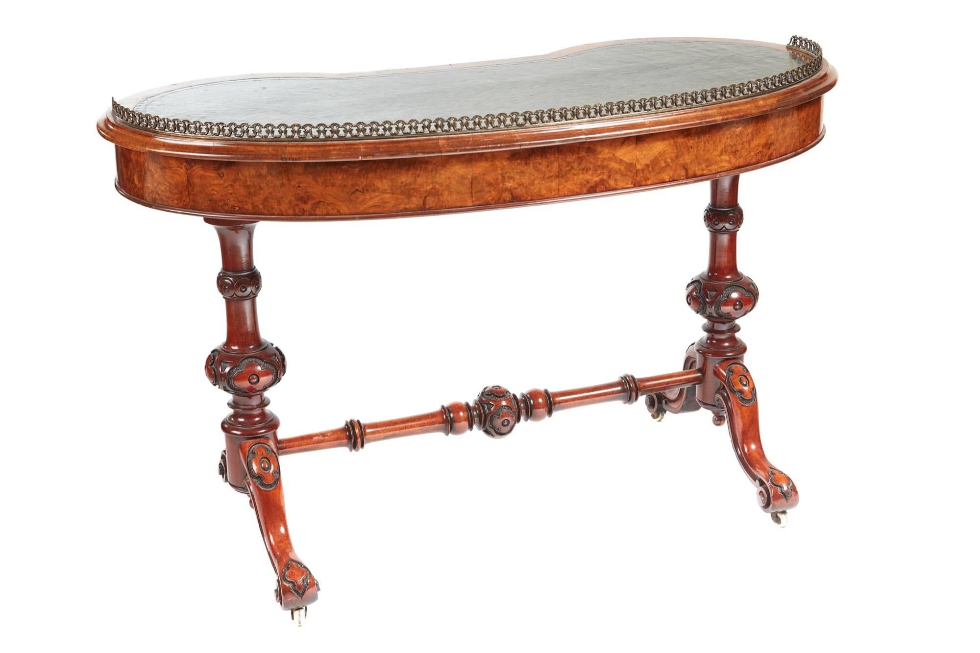 European 19th Century Victorian Burr Walnut Ladies Kidney Shaped Writing Table