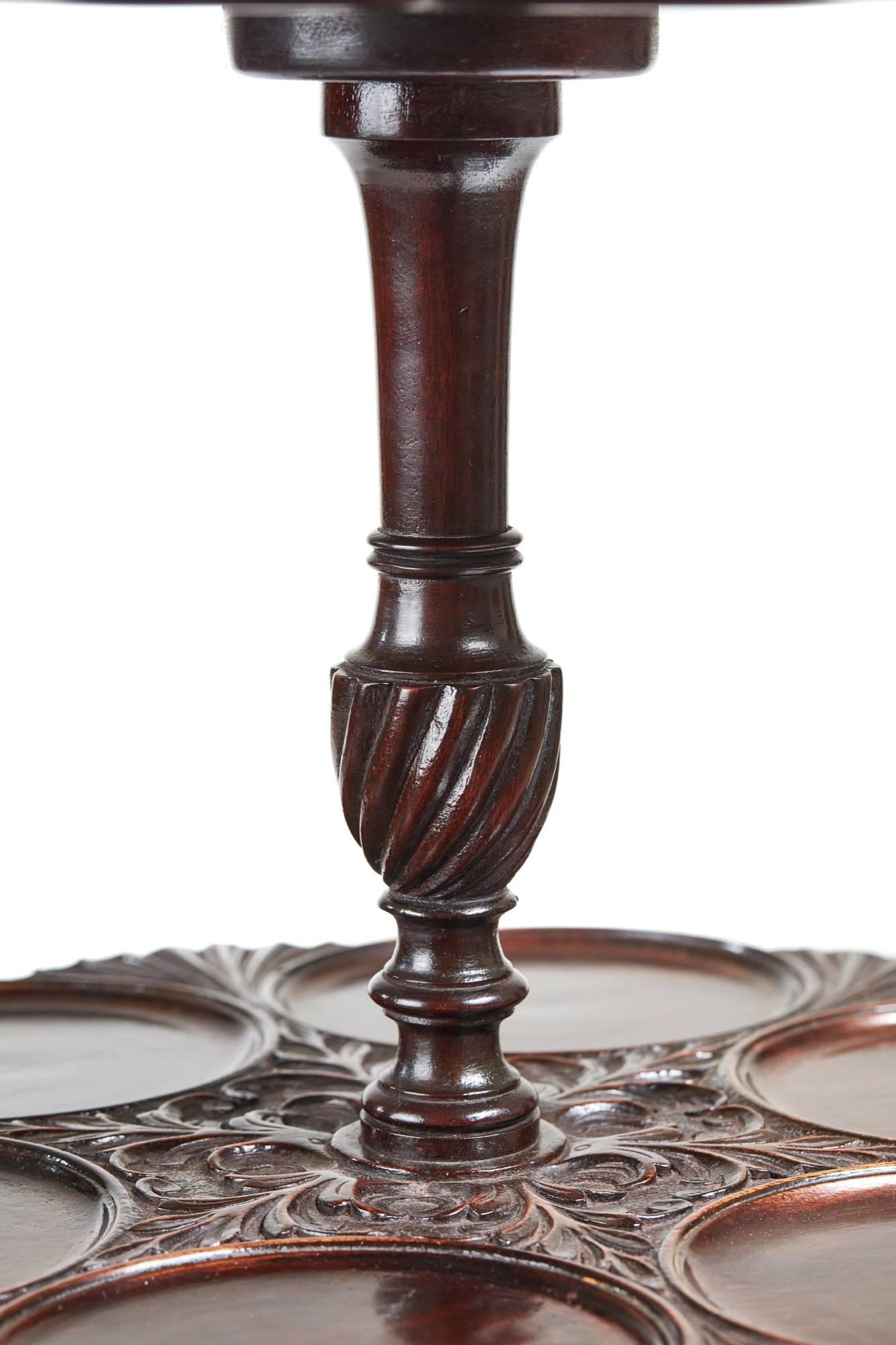 European Unusual Early 20th Century Carved Mahogany Two-Tier Dumb Waiter