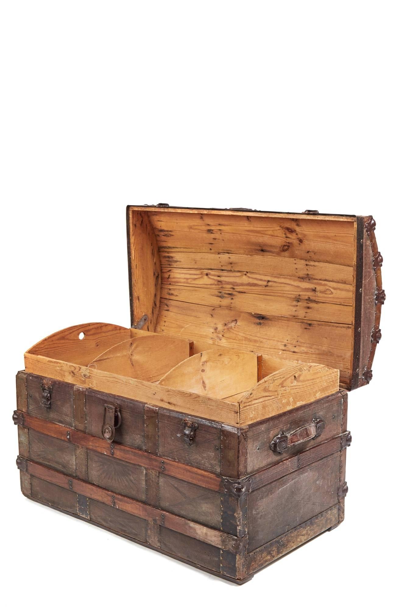 European Unusual Victorian Dome Topped Chest Trunk