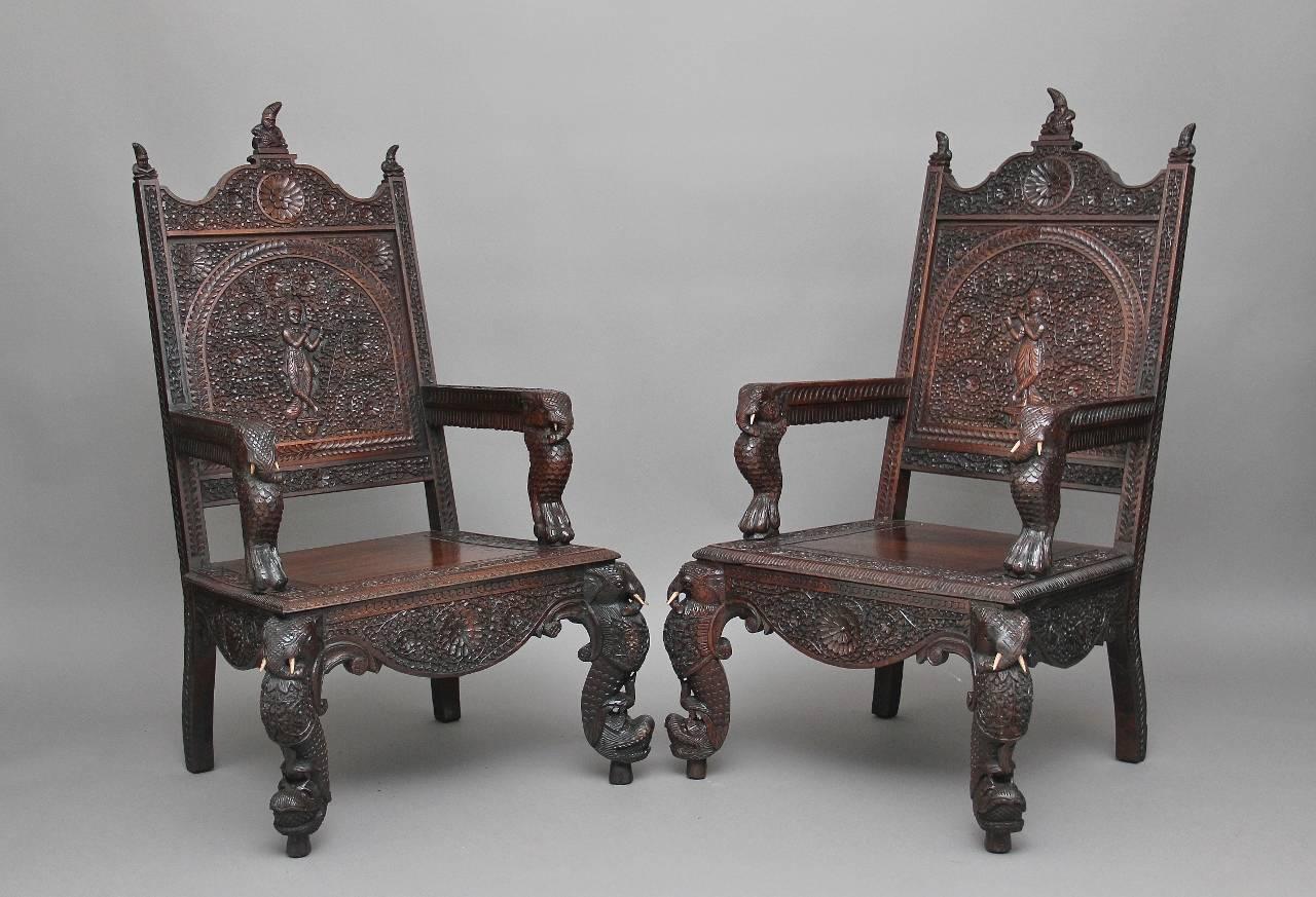 19th Century Anglo-Indian Rosewood Suite Cabinet Table Chairs 1