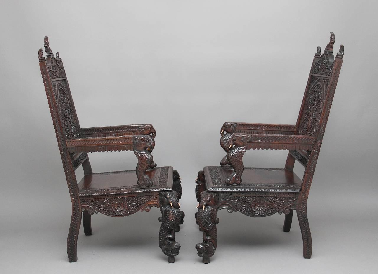19th Century Anglo-Indian Rosewood Suite Cabinet Table Chairs 2