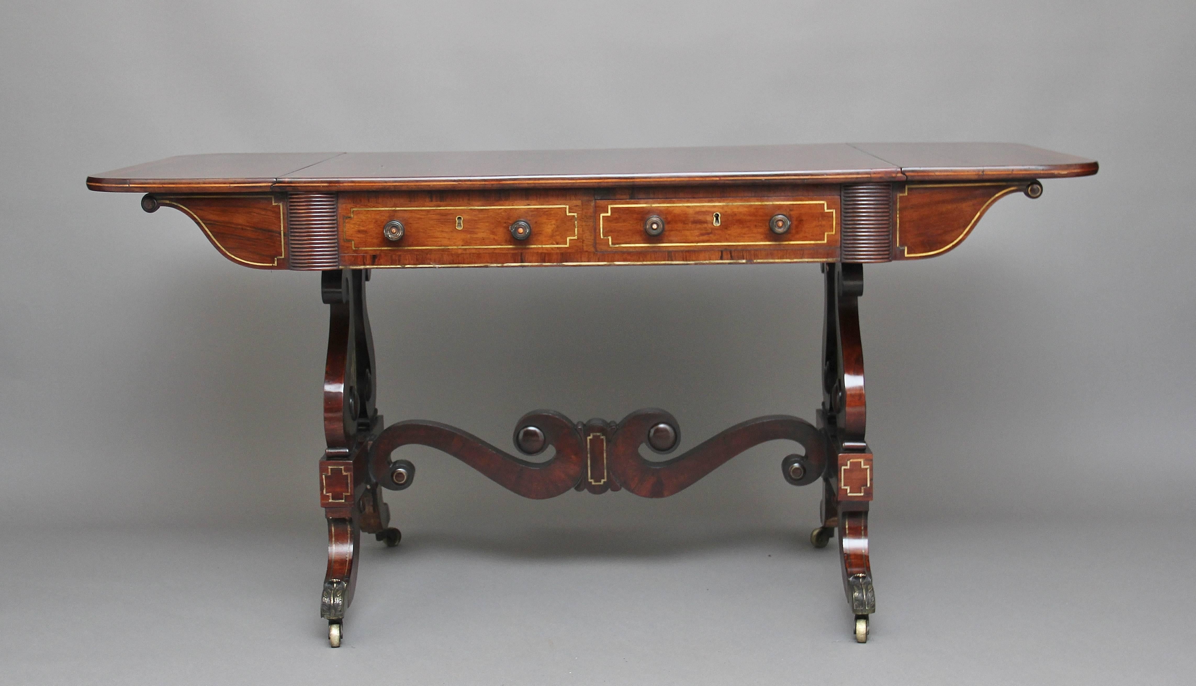 European 19th Century Regency Rosewood Brass Inlaid Sofa Table