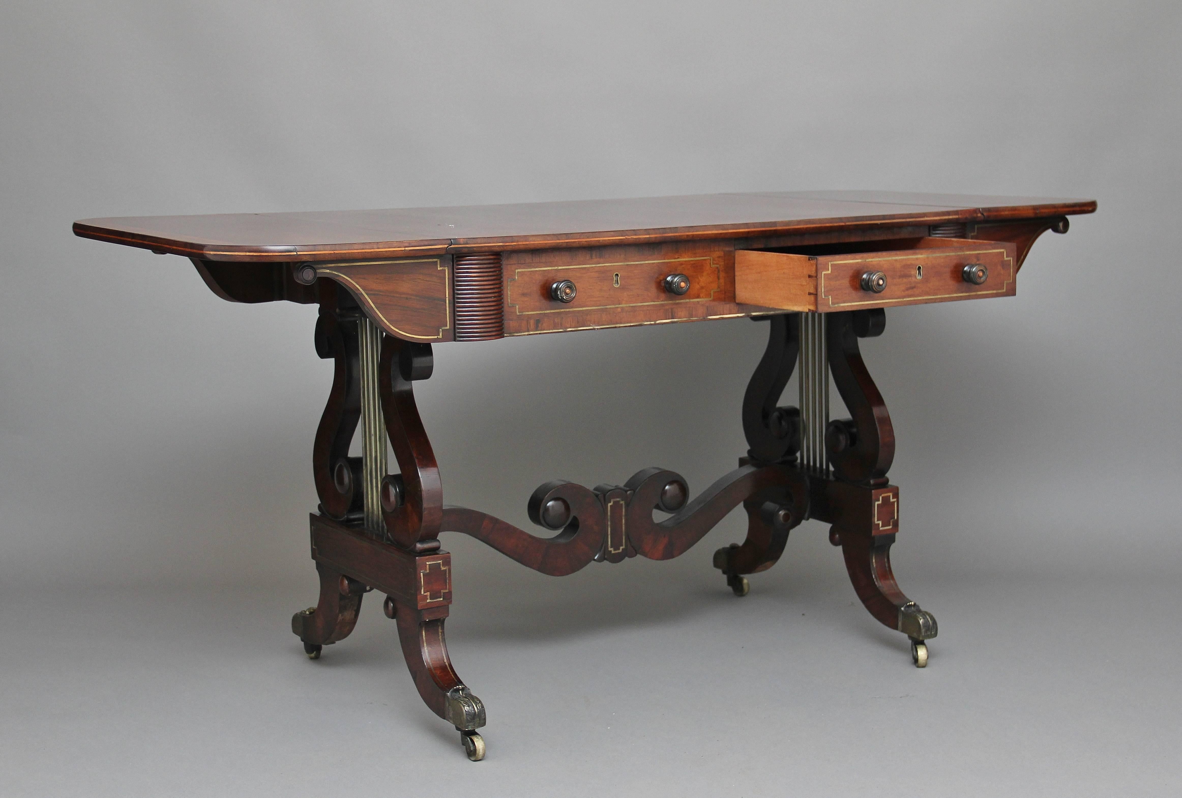 19th Century Regency Rosewood Brass Inlaid Sofa Table 1