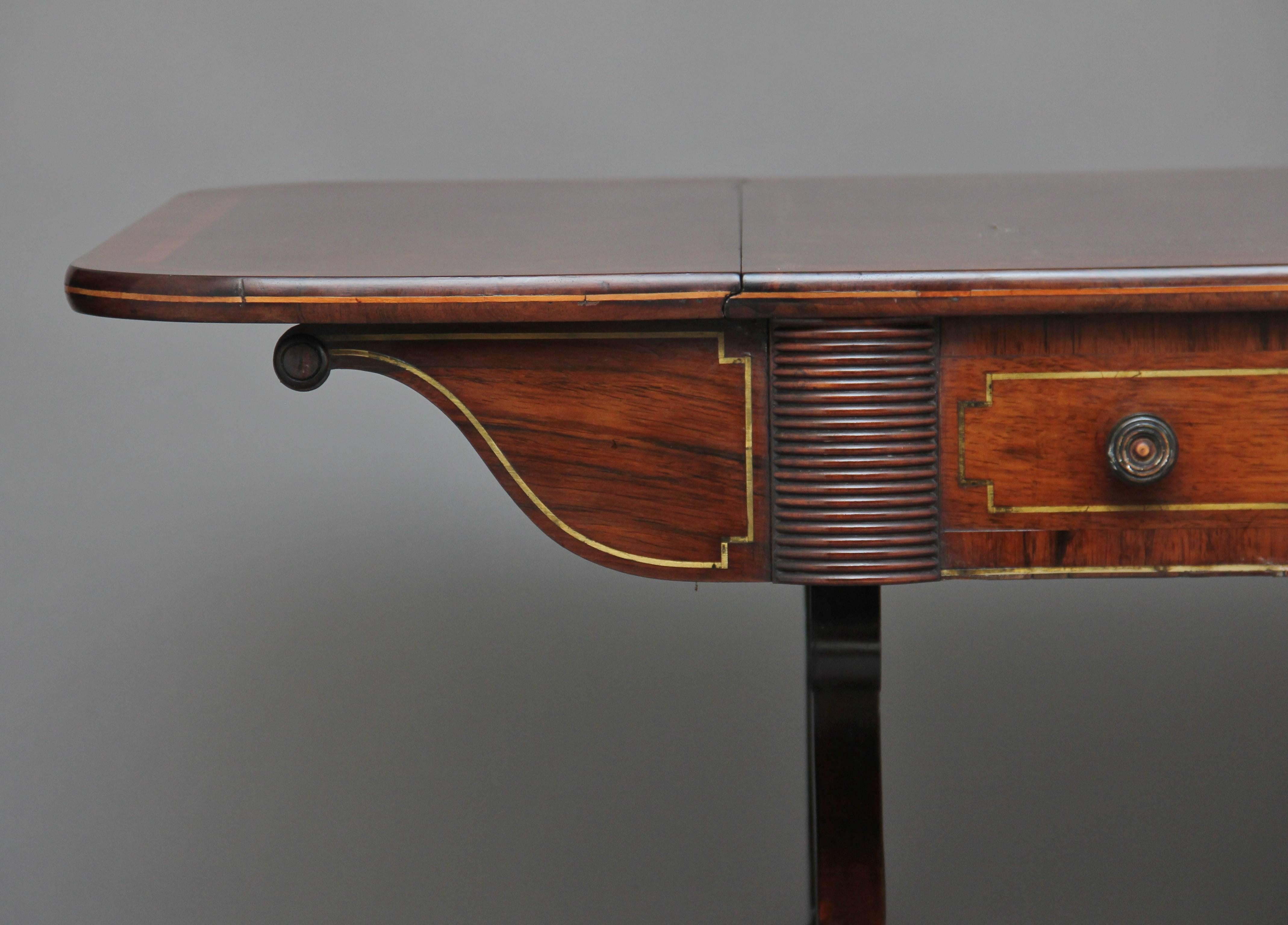 19th Century Regency Rosewood Brass Inlaid Sofa Table 3