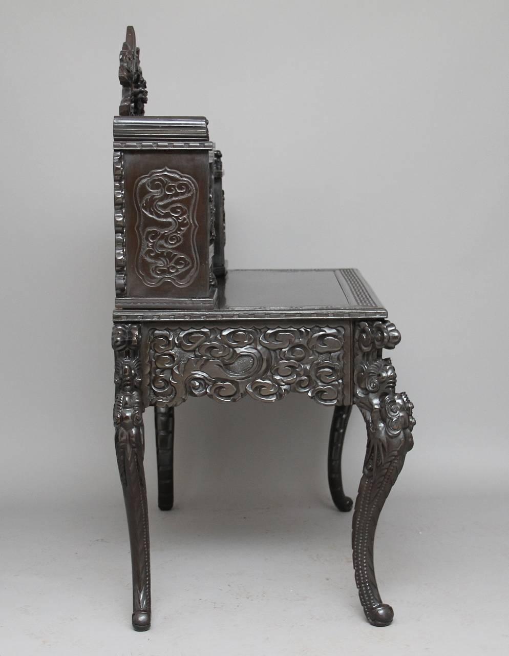 Chinese Export Early 20th Century Carved Chinese Hardwood Desk