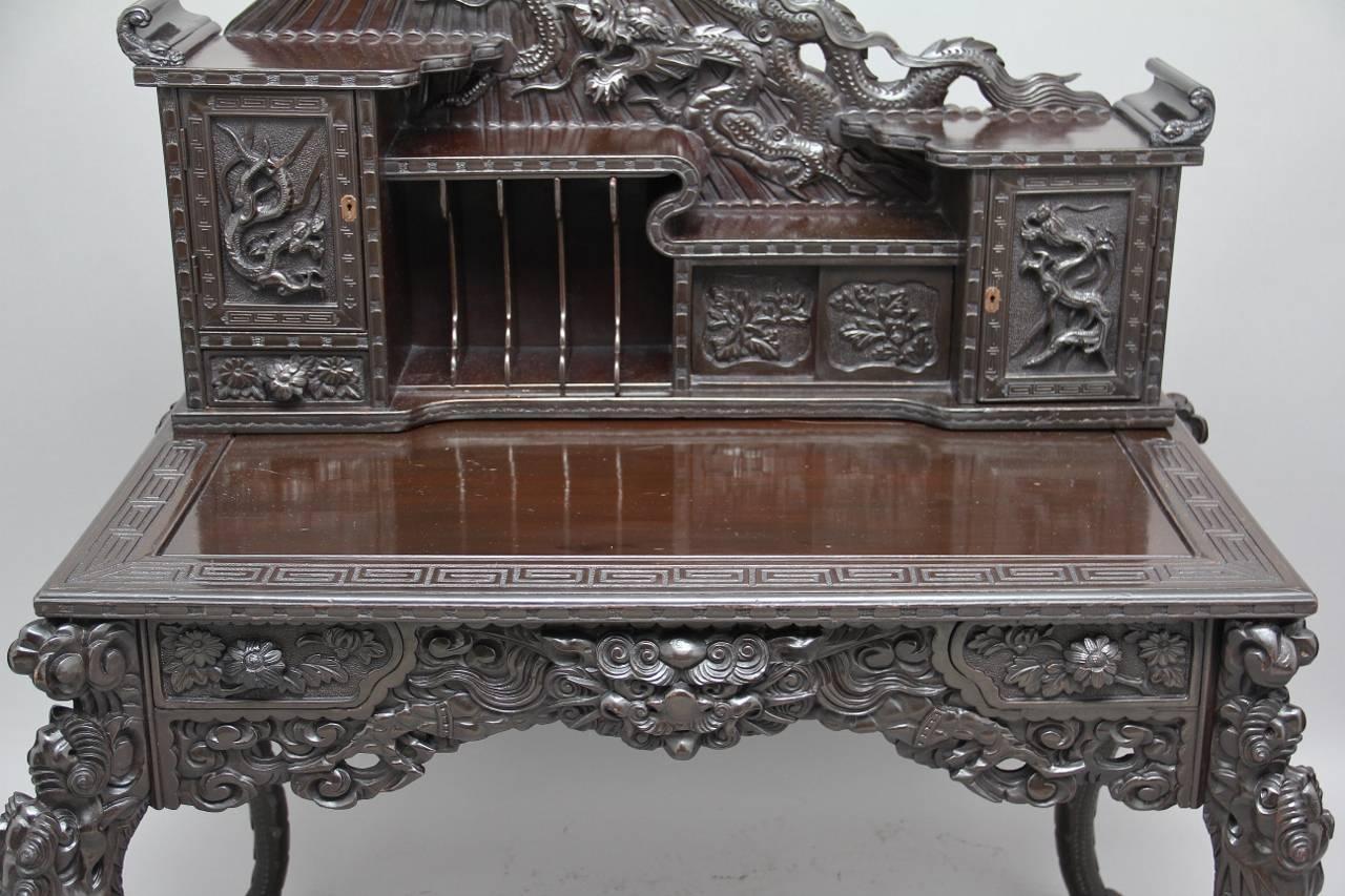 Early 20th Century Carved Chinese Hardwood Desk 1