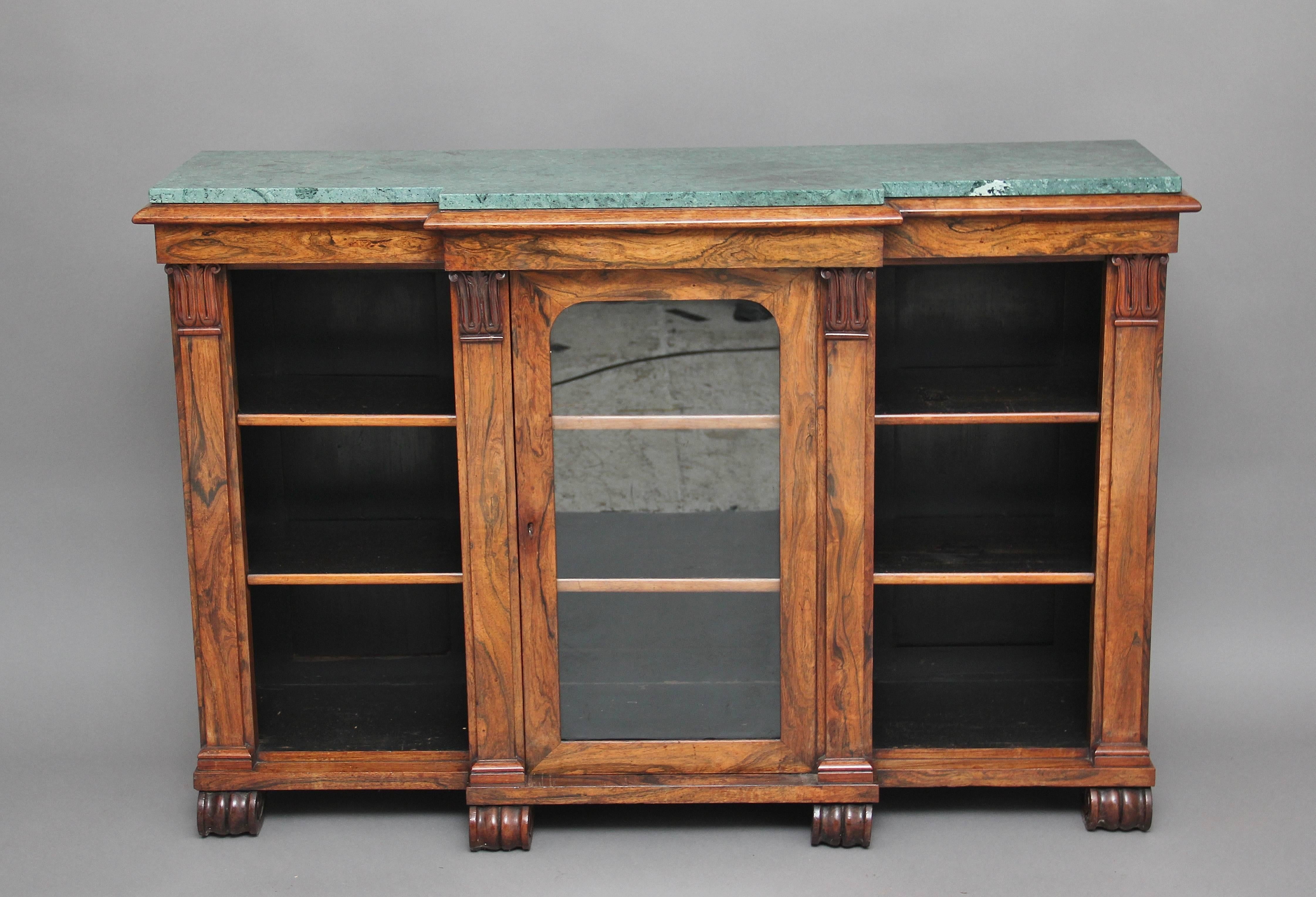 European 19th Century William IV Rosewood Breakfront Bookcase Cabinet