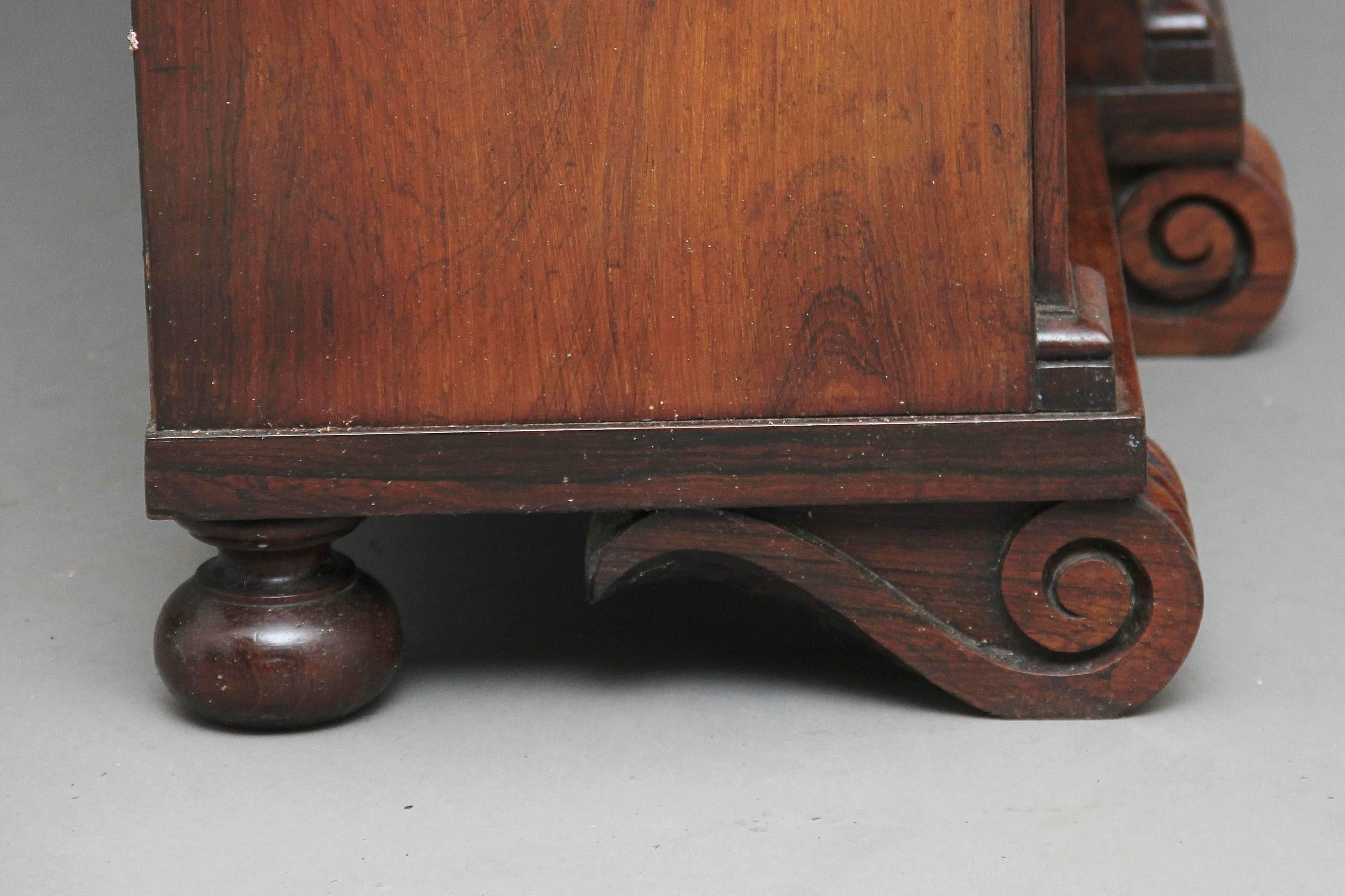19th Century William IV Rosewood Breakfront Bookcase Cabinet 3