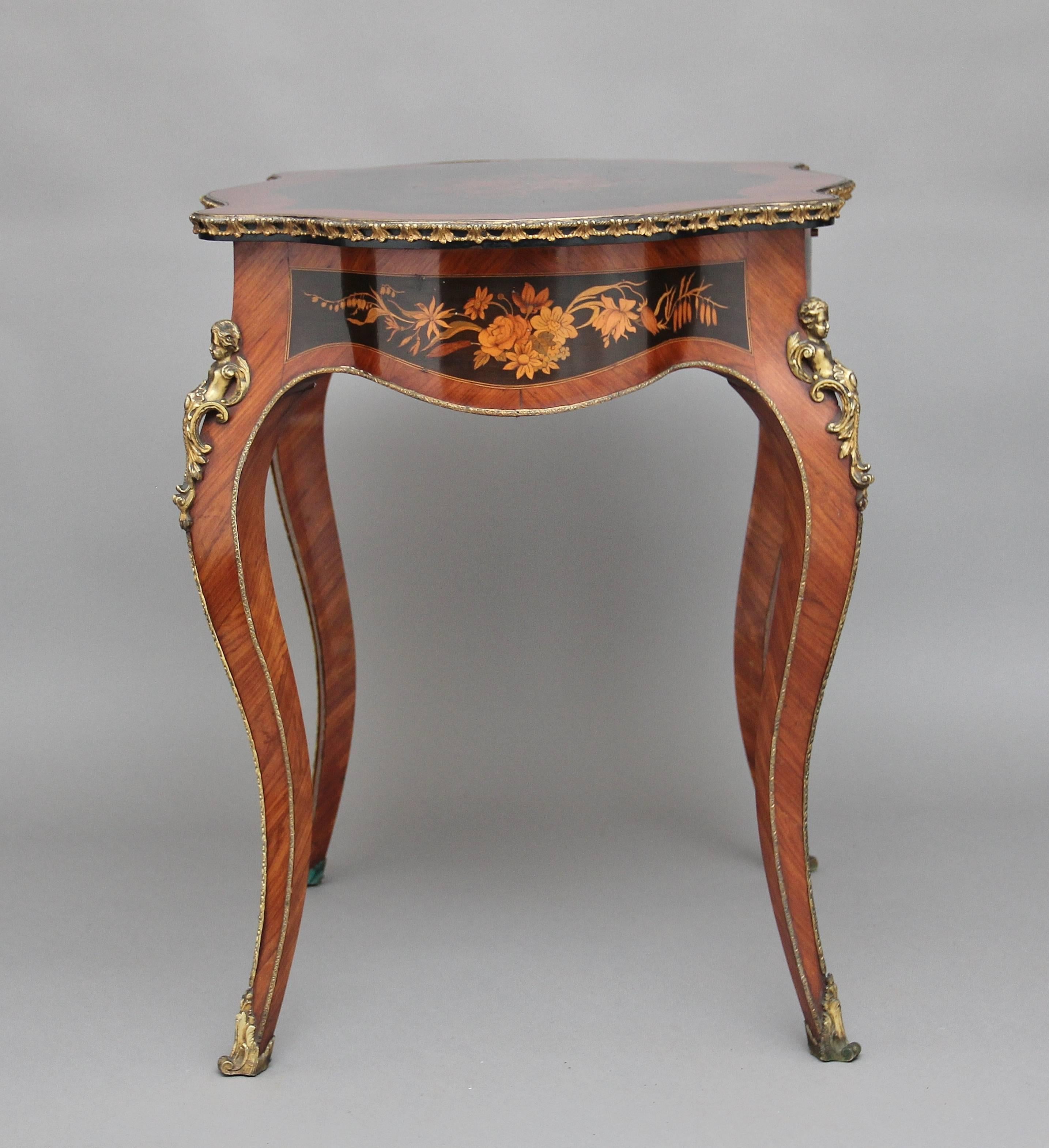Victorian 19th Century French Inlaid Kingwood Ormolu Center Table